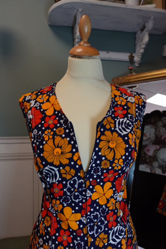 Robe vintage Hubert Made in France 60s-70s en coton fleuri – Taille 36