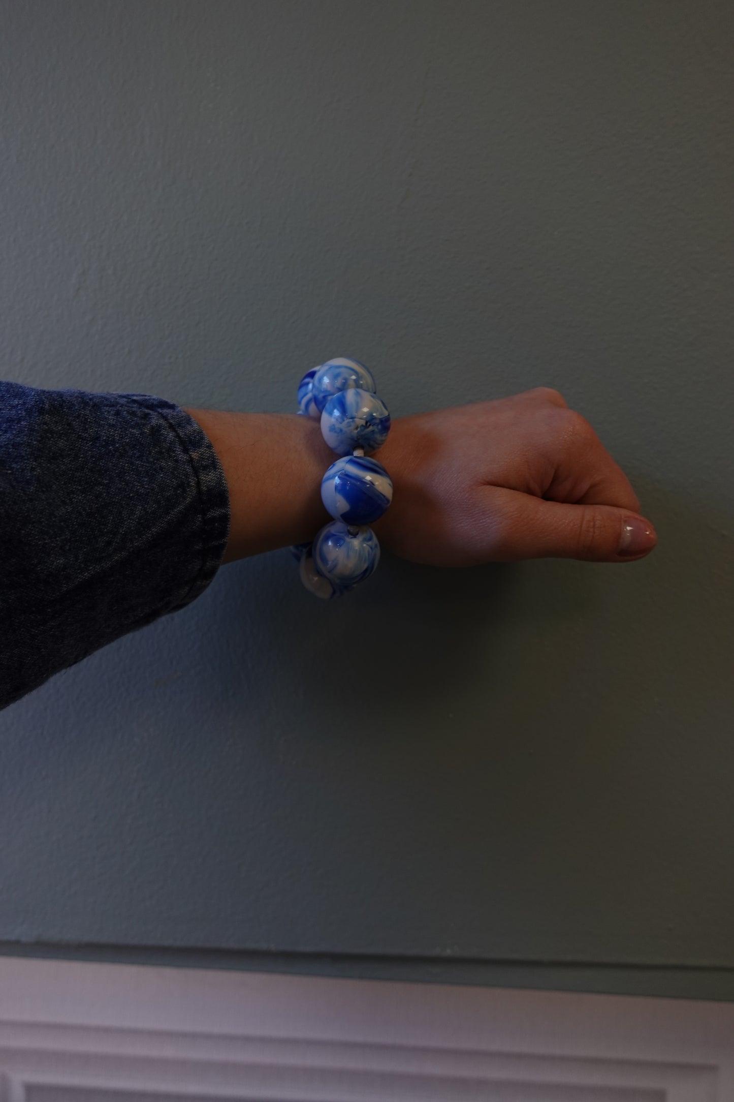 Bracelet "Chunky" Marbré - Bleu & Blanc