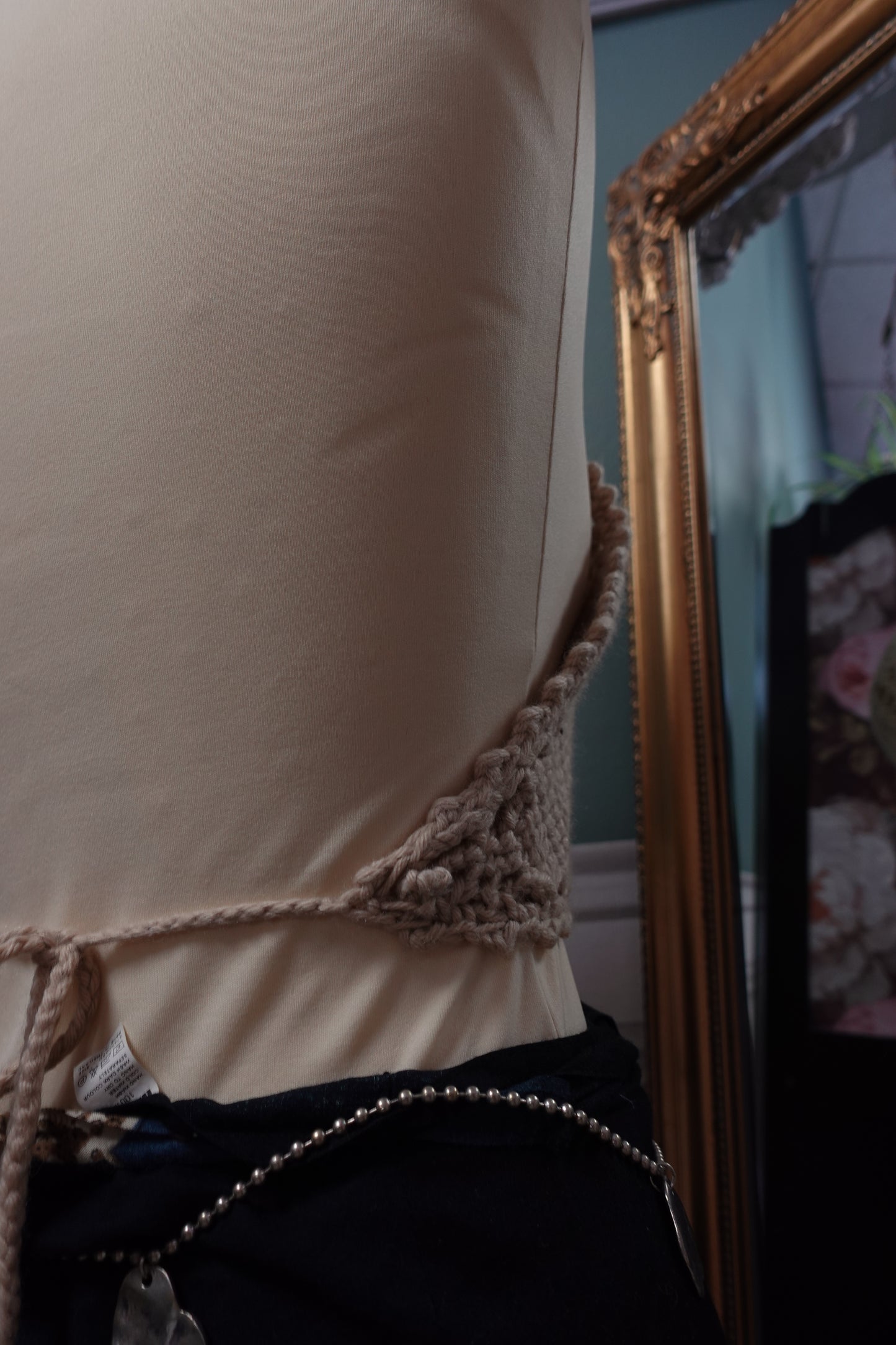 Top crochet fait main beige dos nu – Style bohème – Taille S