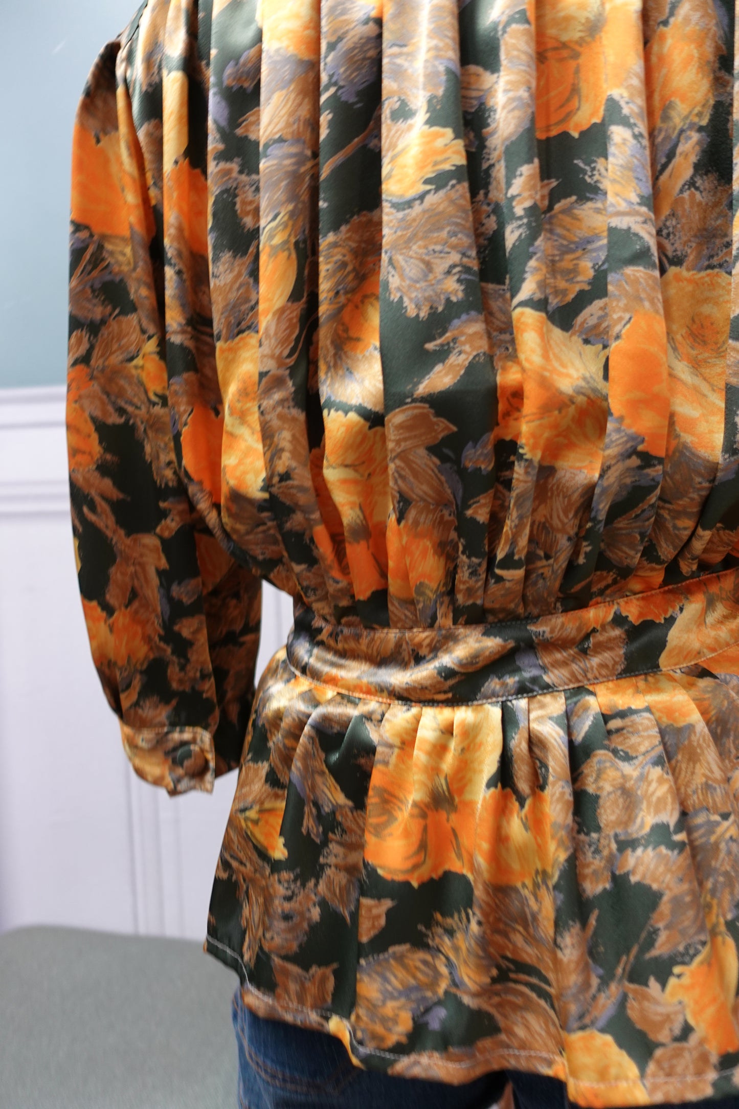 Chemisier architectural "Daphné" – Fleuri Kaki & Jaune Orangé – Made in France