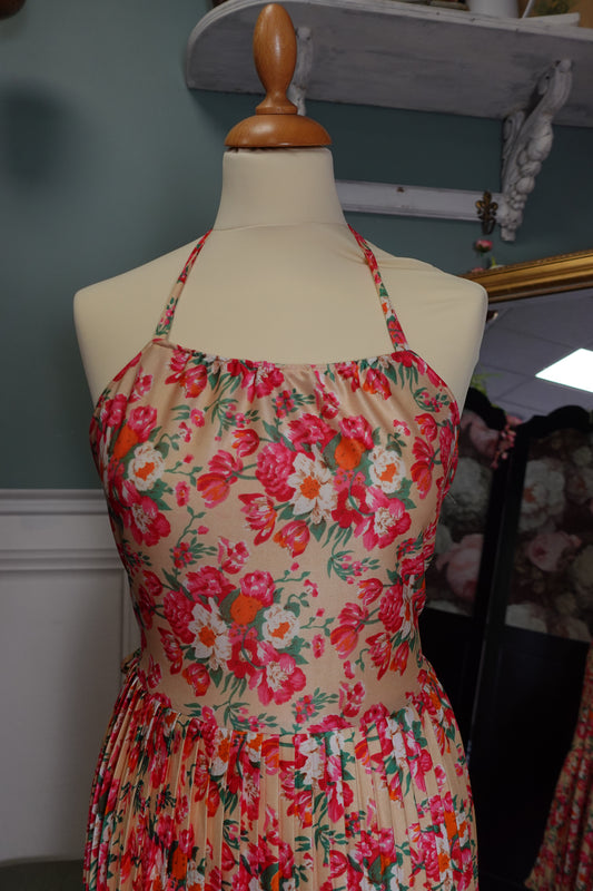 Robe midi dos nu plissée – Imprimé Floral John Rag Vintage