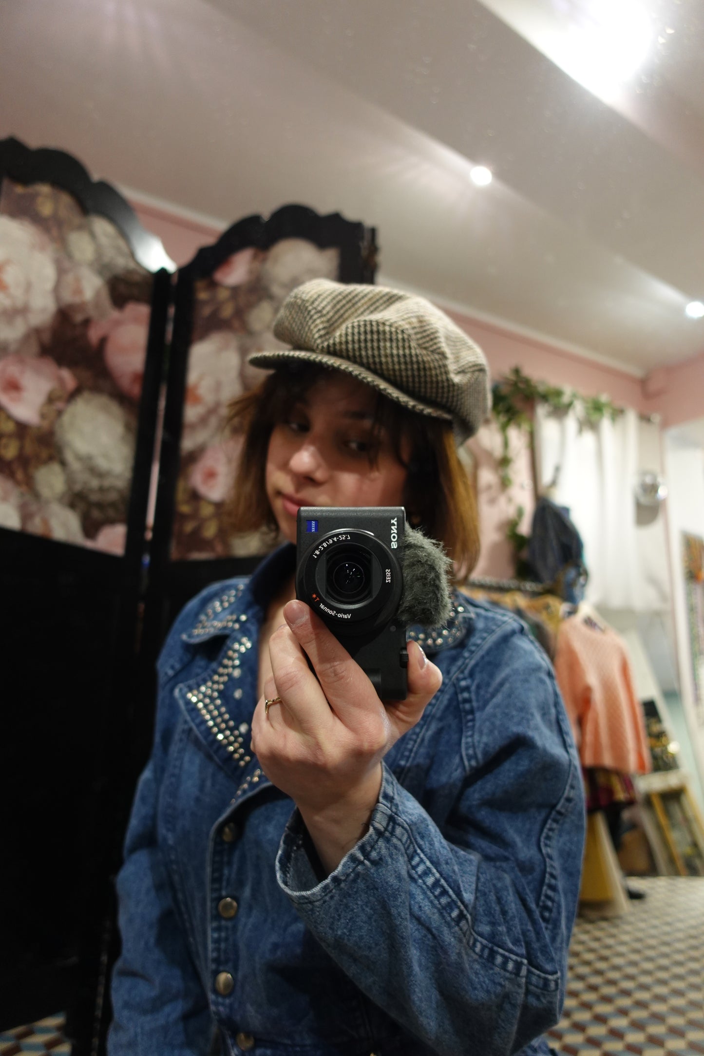 Casquette Gavroche Vintage en Laine - Motif Chevrons Marron