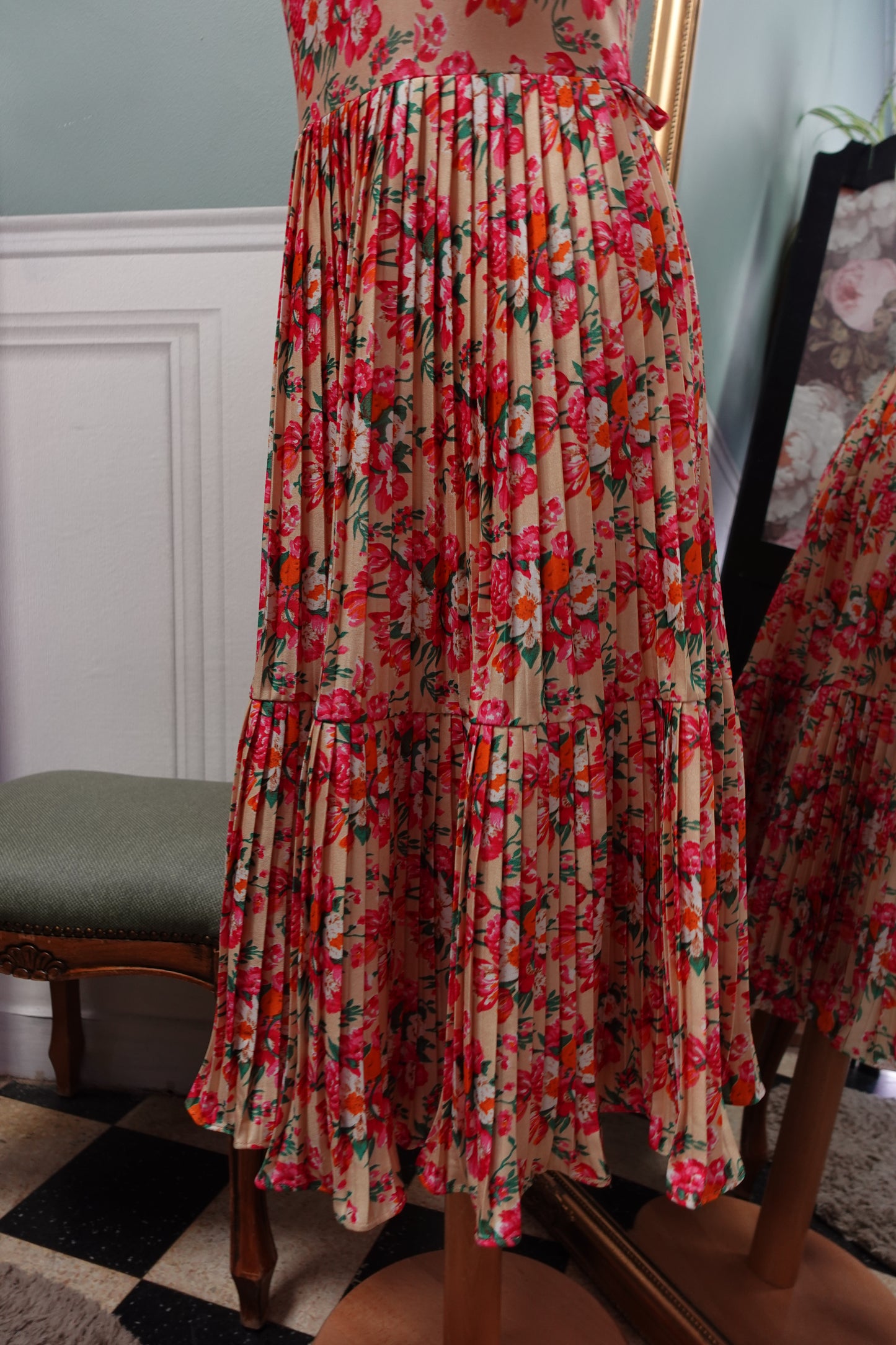 Robe midi dos nu plissée – Imprimé Floral John Rag Vintage