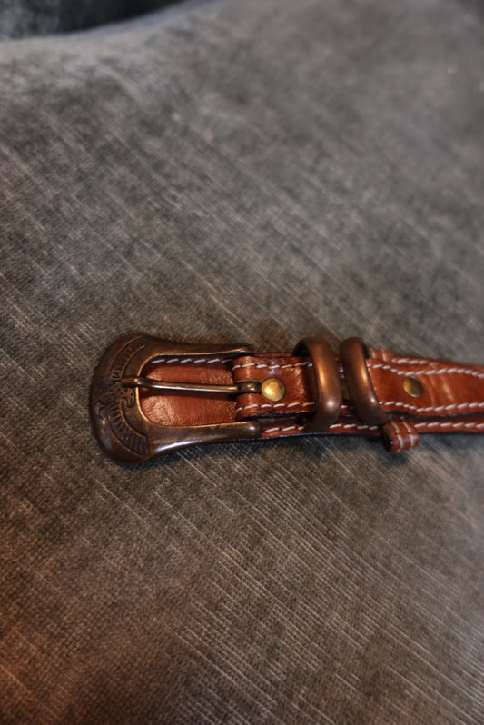 Ceinture Vintage Western en Cuir Marron - Motifs Aigles - Made in France (T.95)