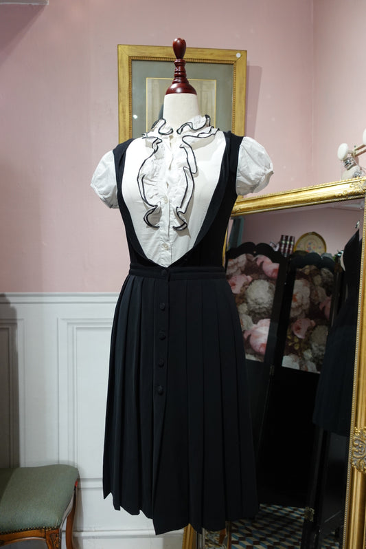 Top "Trompe l'Œil" Vintage Y2K - Corset Noir & Volants Blancs (Mim)