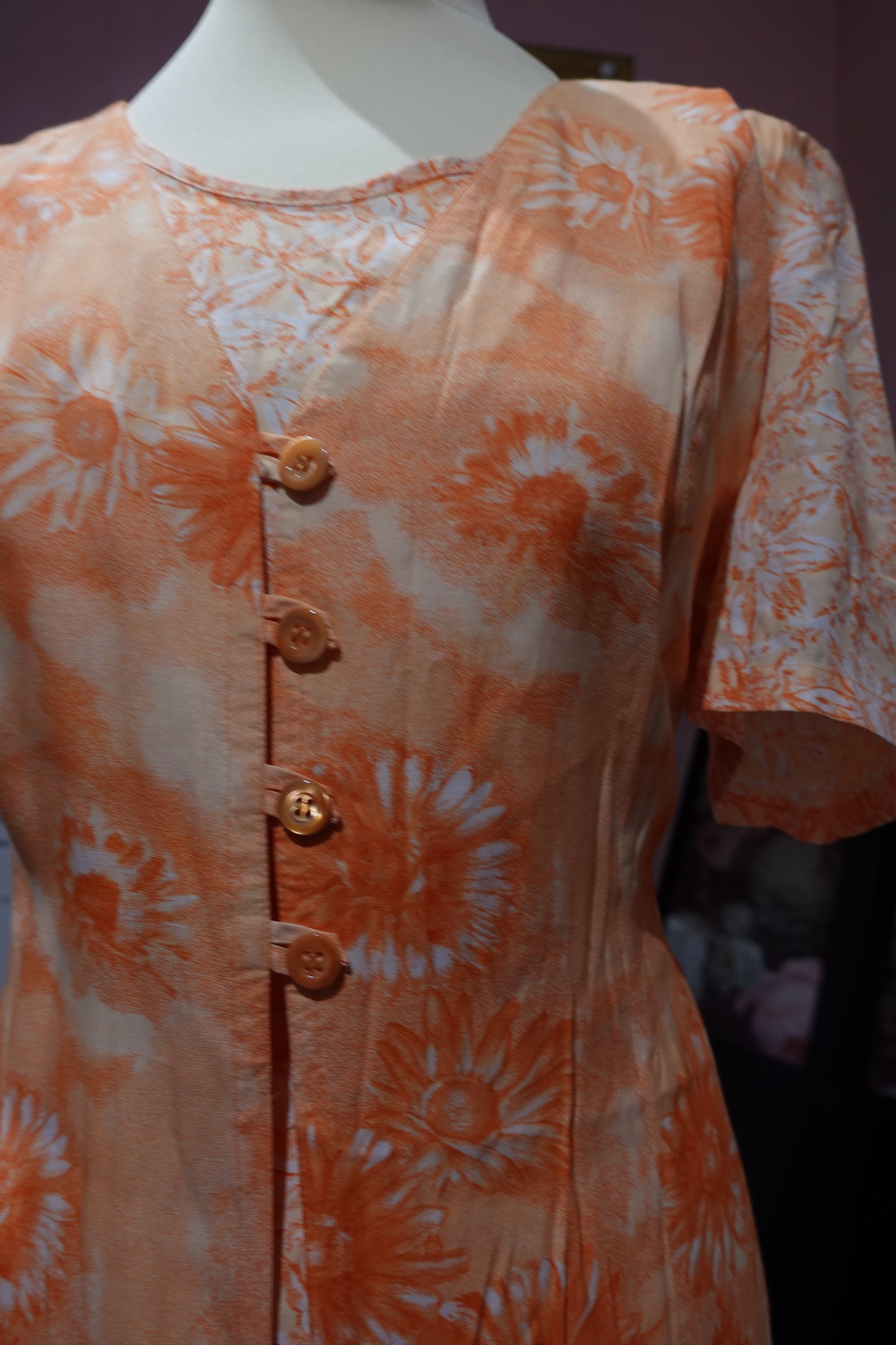 Robe Midi Vintage "Mandarine Florale" – Ajustable & Fluide