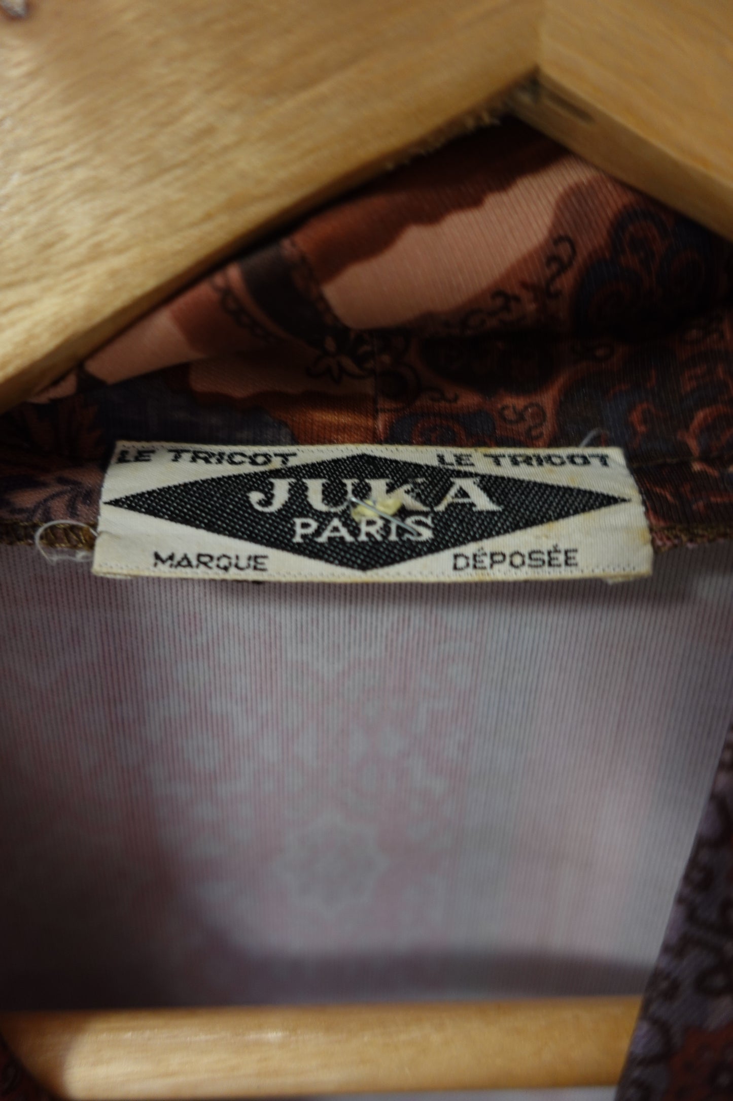 Robe Midi Vintage à Motifs Graphiques Marron & Col Lavallière