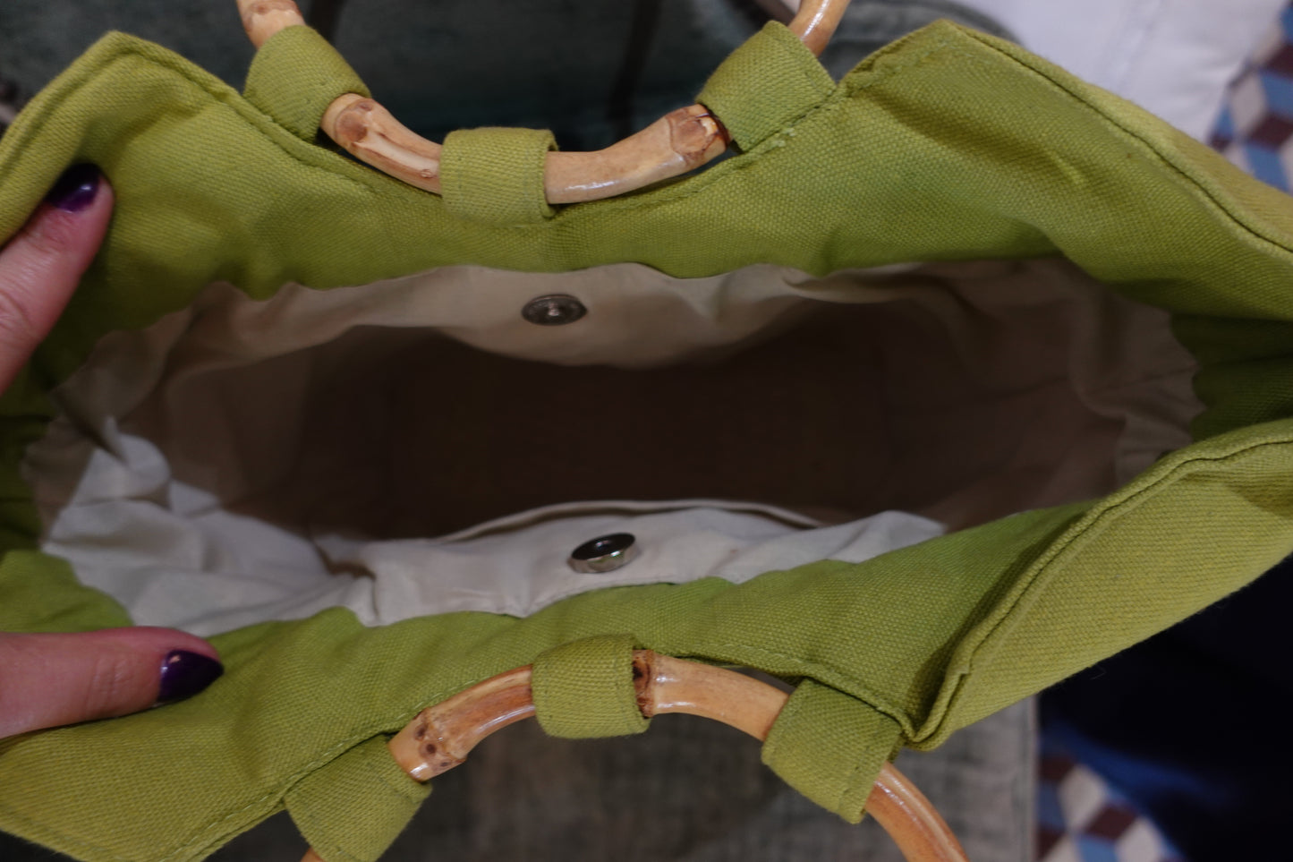 Sac Panier Vintage en Osier Tressé — Crème & Vert Riviera (Circa 1970)