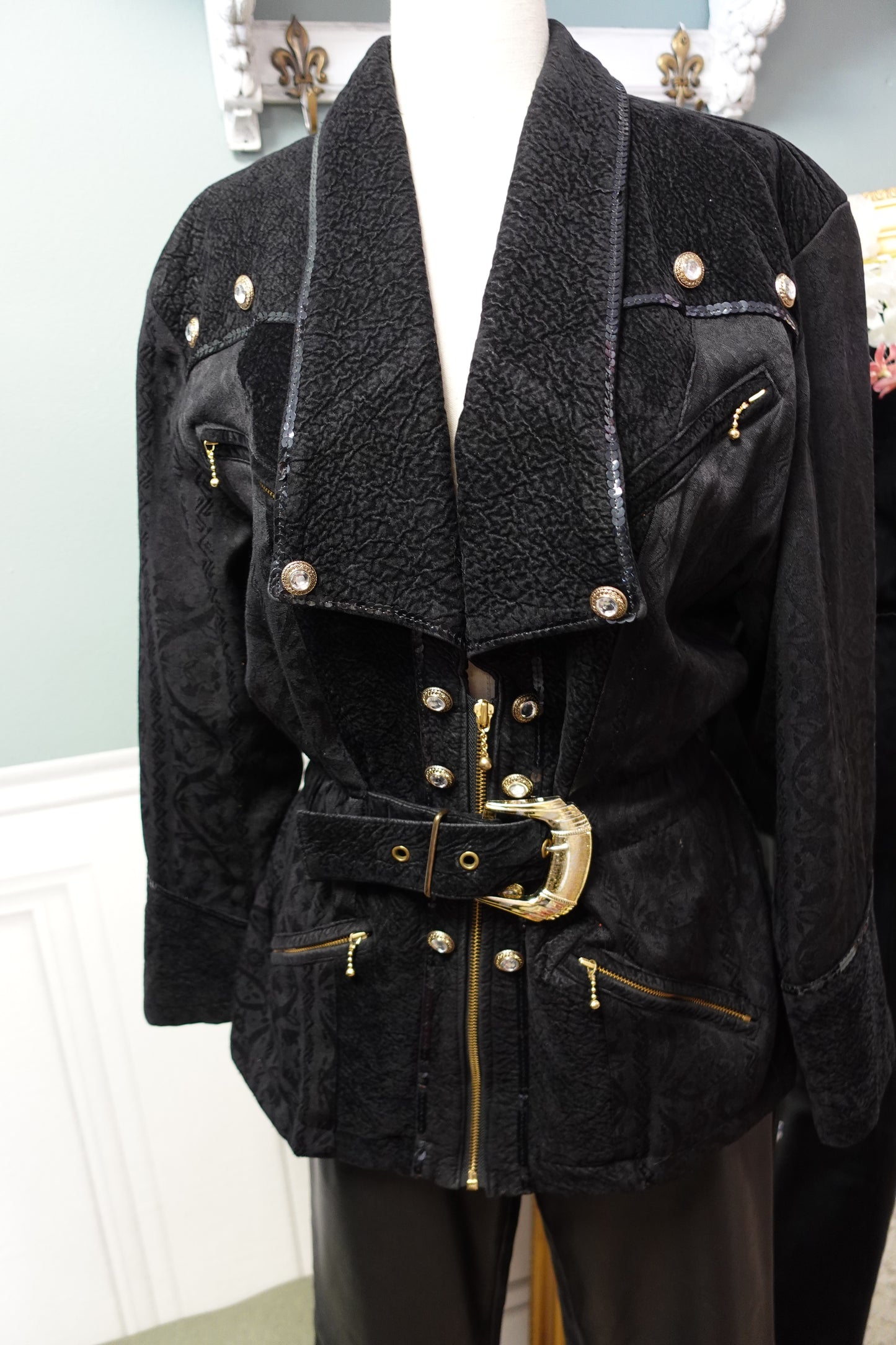 Veste Blazer Longue "Midnight" à Sequins et Ceinture — Pièce d'Archive Rétro