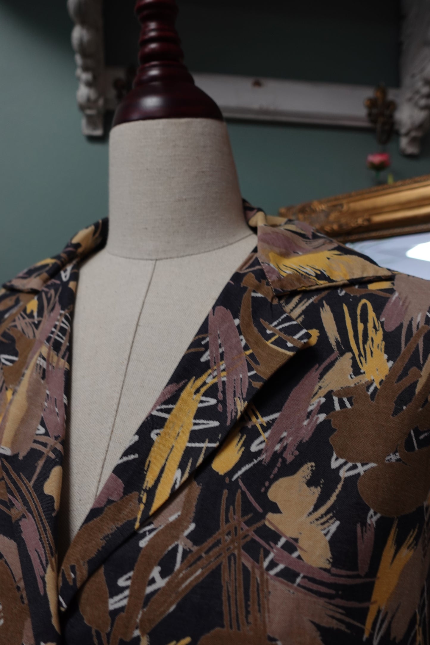 Chemise Vintage Fait Main Imprimé Arty Marron & Jaune – 100% Coton
