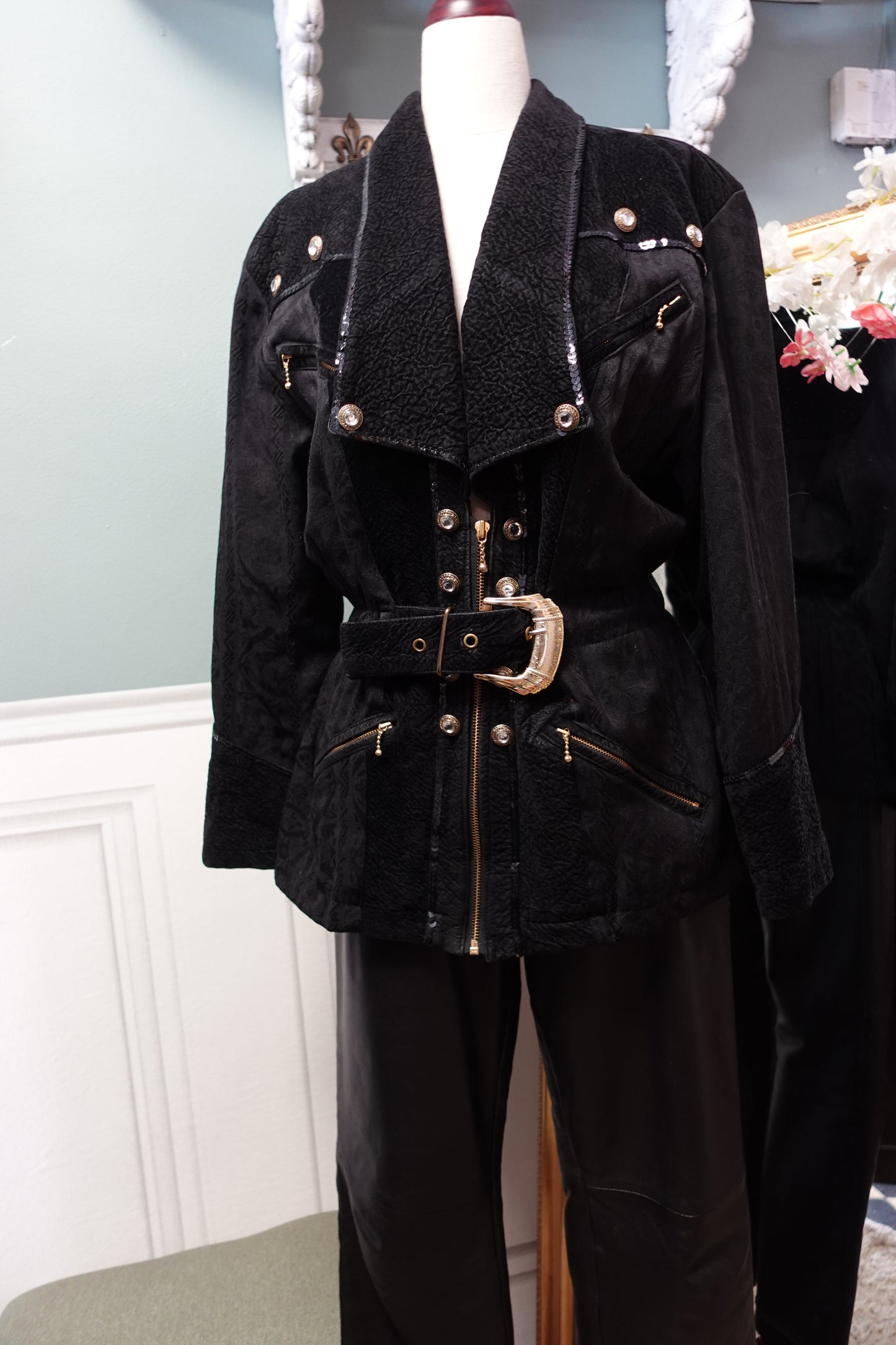 Veste Blazer Longue "Midnight" à Sequins et Ceinture — Pièce d'Archive Rétro