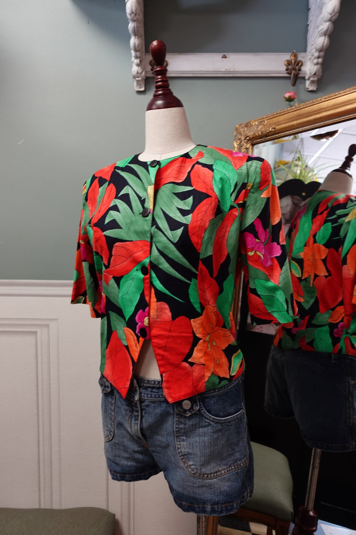 Veste-Chemise Vintage Tropicale – Sarah B. Paris (Fabriquée en France)