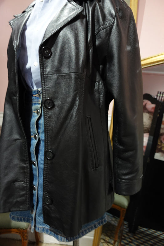Veste Blazer Vintage en Cuir Noir - "Thomas Cuir" Made in France