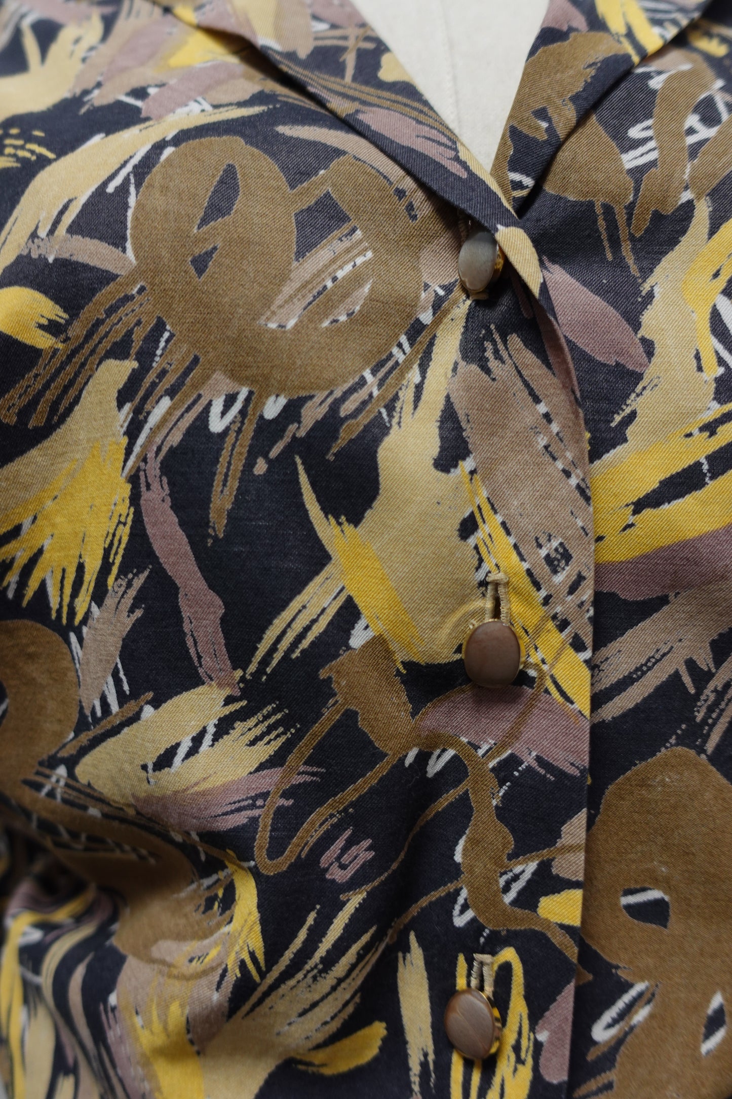 Chemise Vintage Fait Main Imprimé Arty Marron & Jaune – 100% Coton