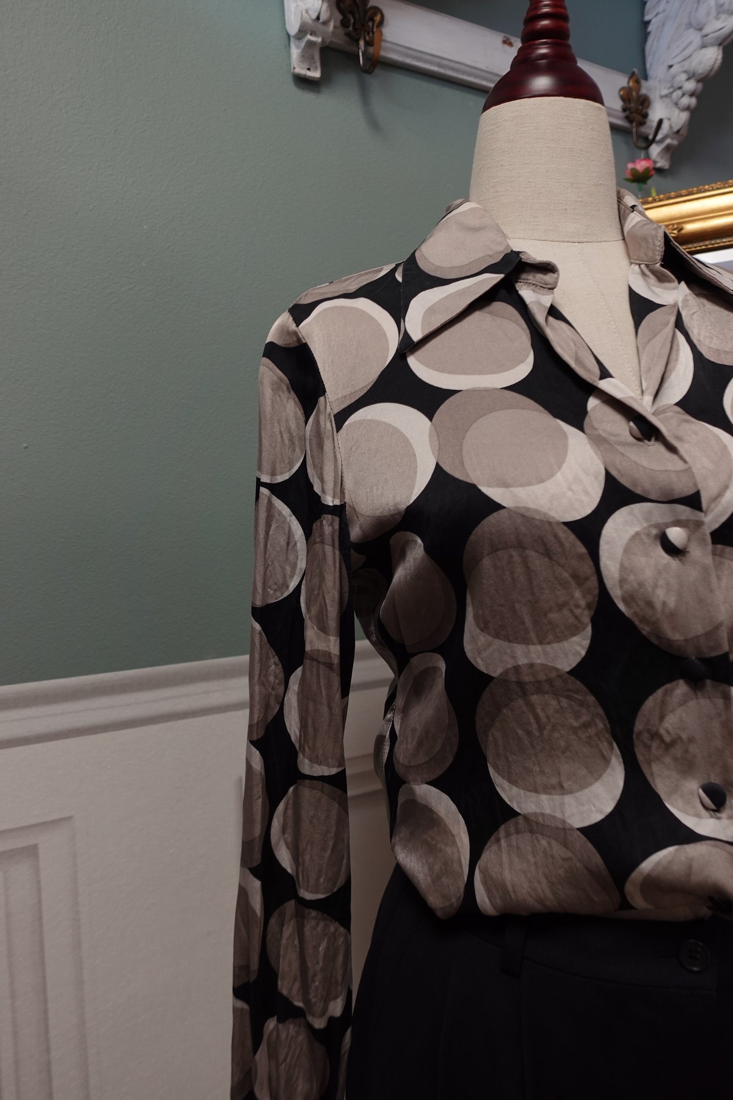 Chemise Caroll 100 % soie Made in France imprimé graphique T36