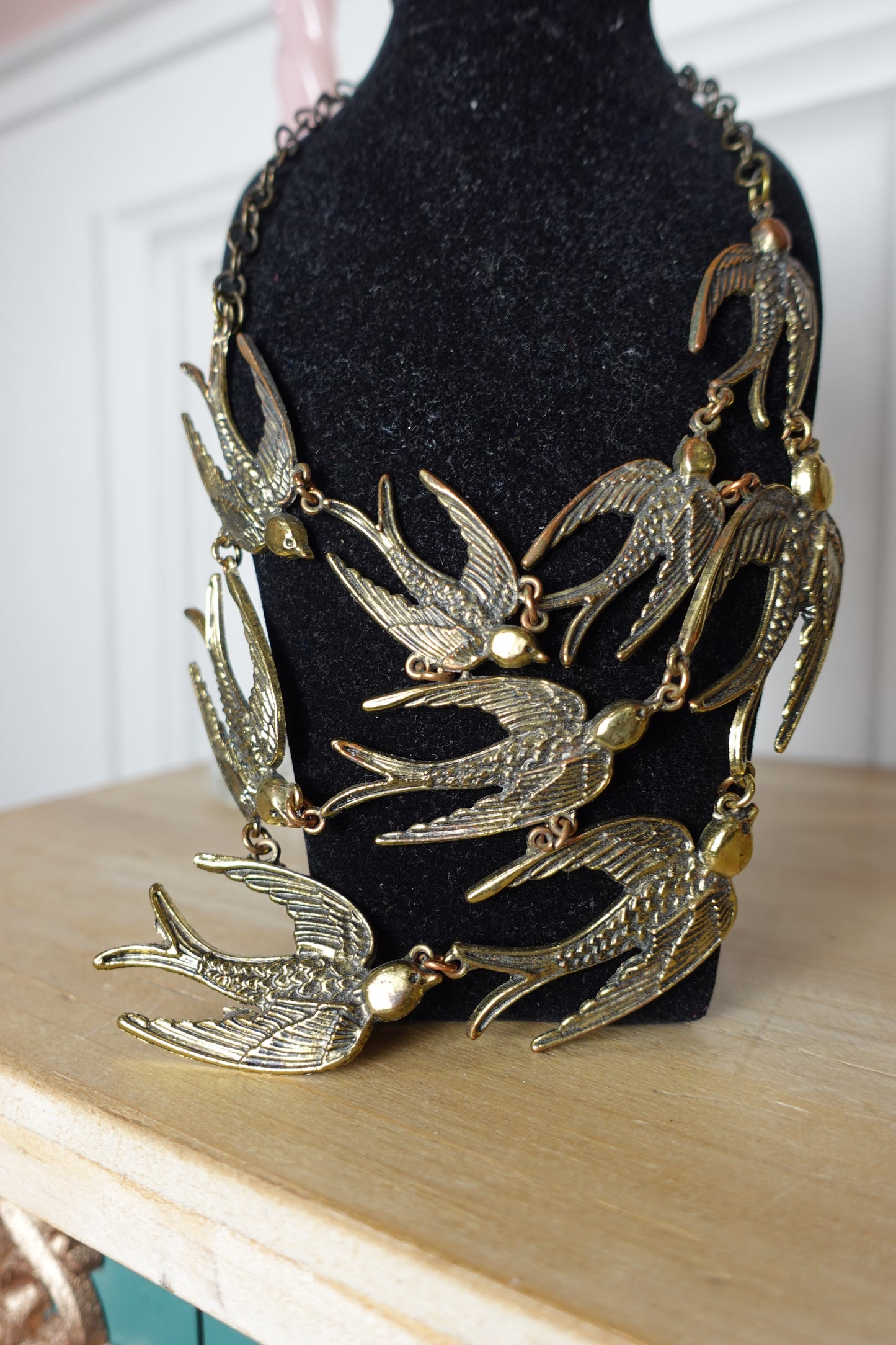 Collier vintage Hirondelles en métal doré
