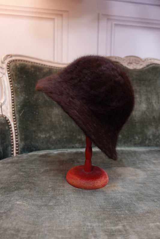 Bob Vintage "Doudou" en Angora - Made in France - Marron Chocolat (Taille Enfant / XXS - 50cm)