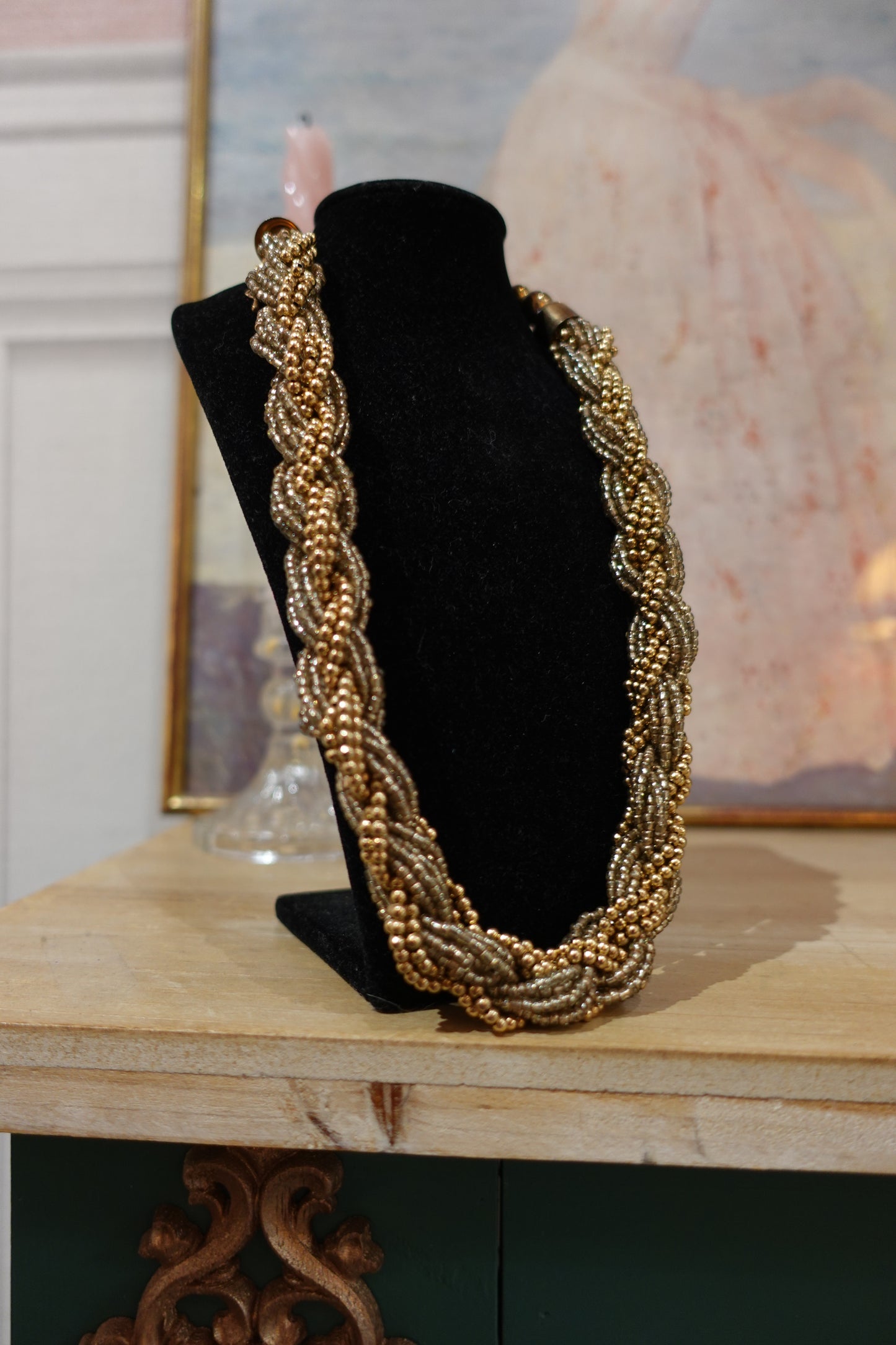 Collier vintage torsadé doré et argenté – Années 80