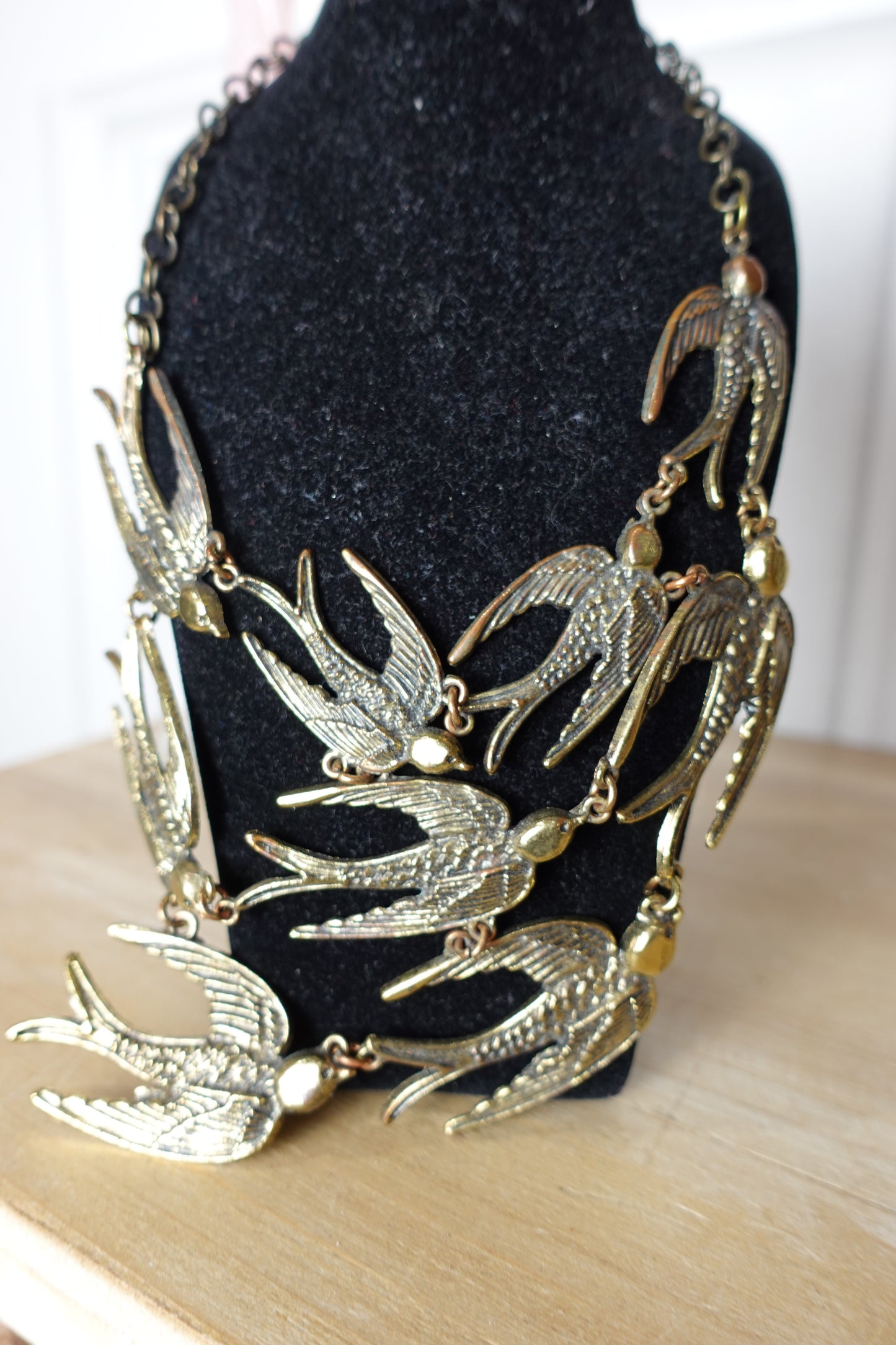 Collier vintage Hirondelles en métal doré