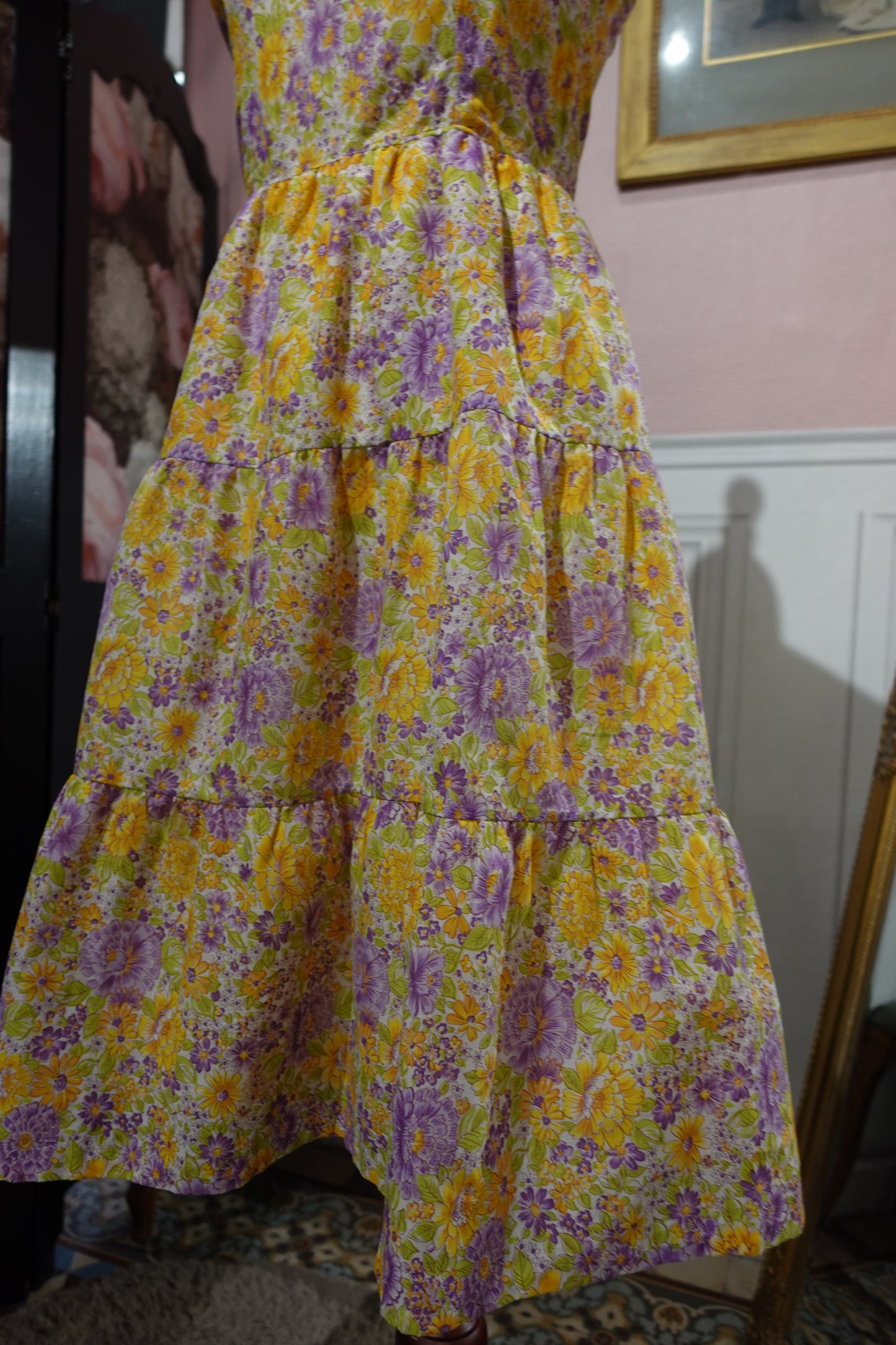 Robe fleurie vintage jaune & violette