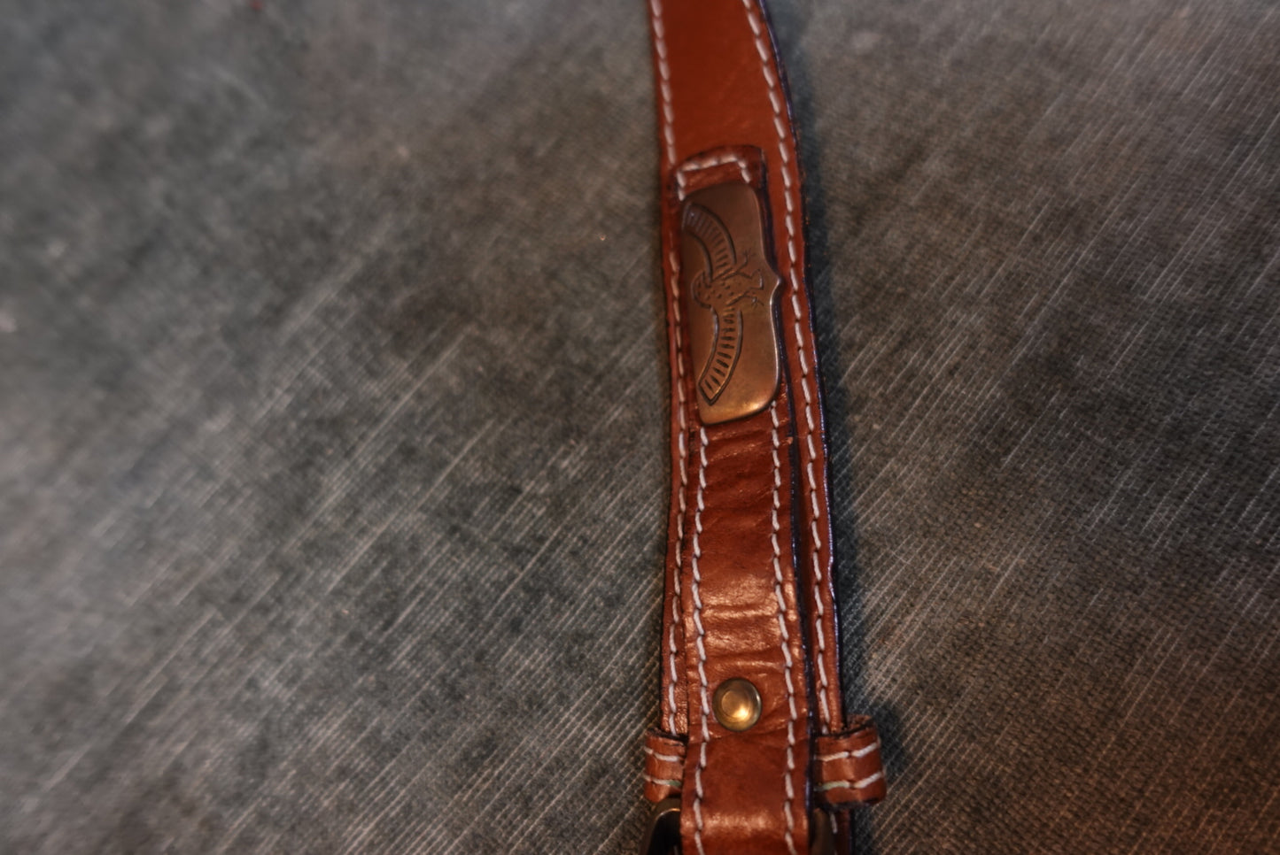 Ceinture Vintage Western en Cuir Marron - Motifs Aigles - Made in France (T.95)
