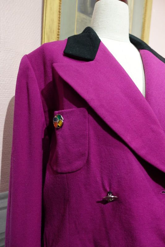 Blazer court vintage laine rose fuschia