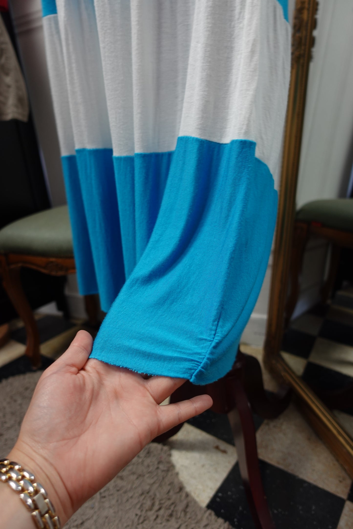 Robe de Plage Vintage Rayée Bleu & Blanc – Fluide & Extensible (Grande Taille)