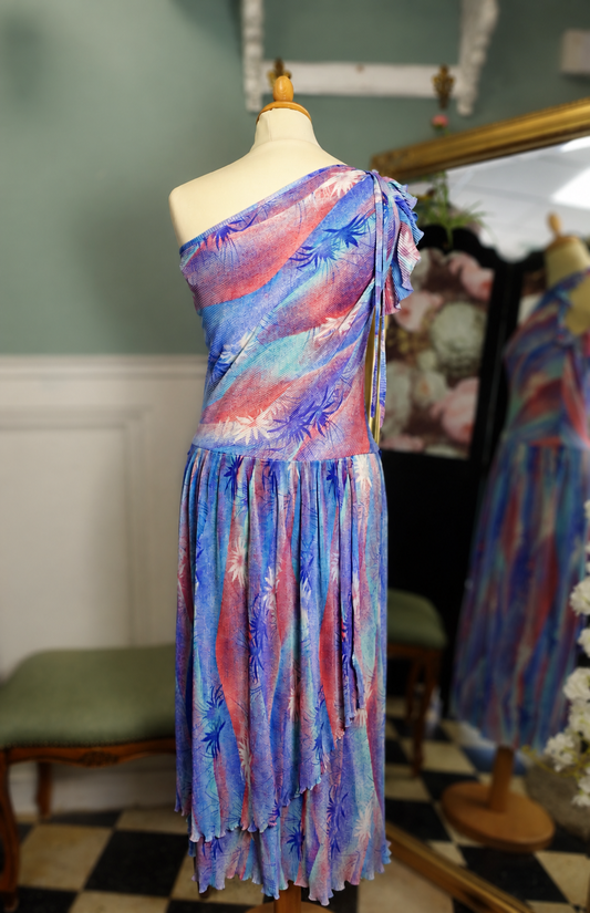 Robe vintage asymétrique plissée – Années 80