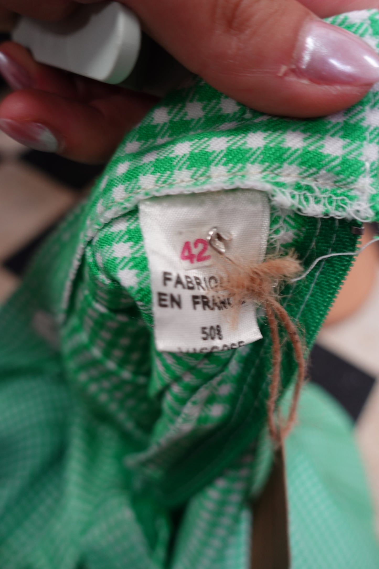 Jupe patineuse vintage verte à motif pied-de-poule – Fabriquée en France