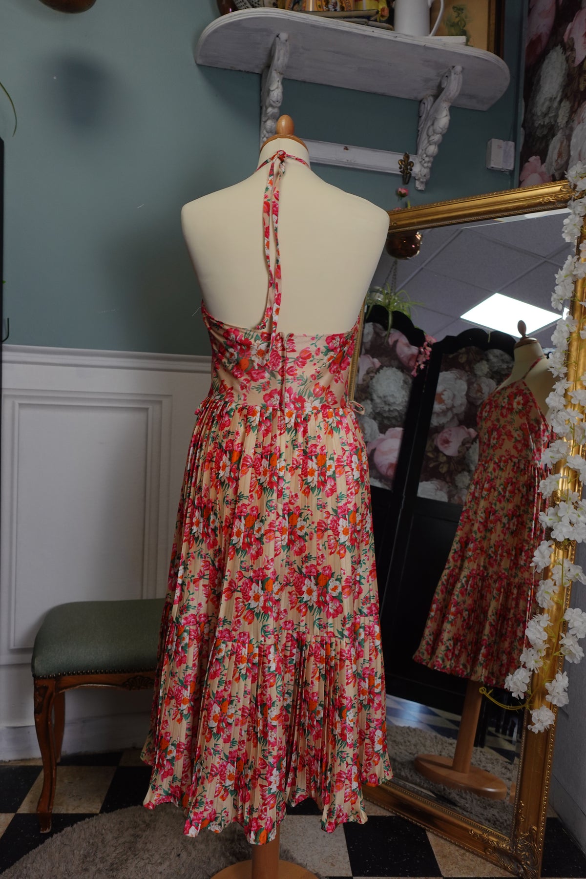 Robe midi dos nu plissée – Imprimé Floral John Rag Vintage
