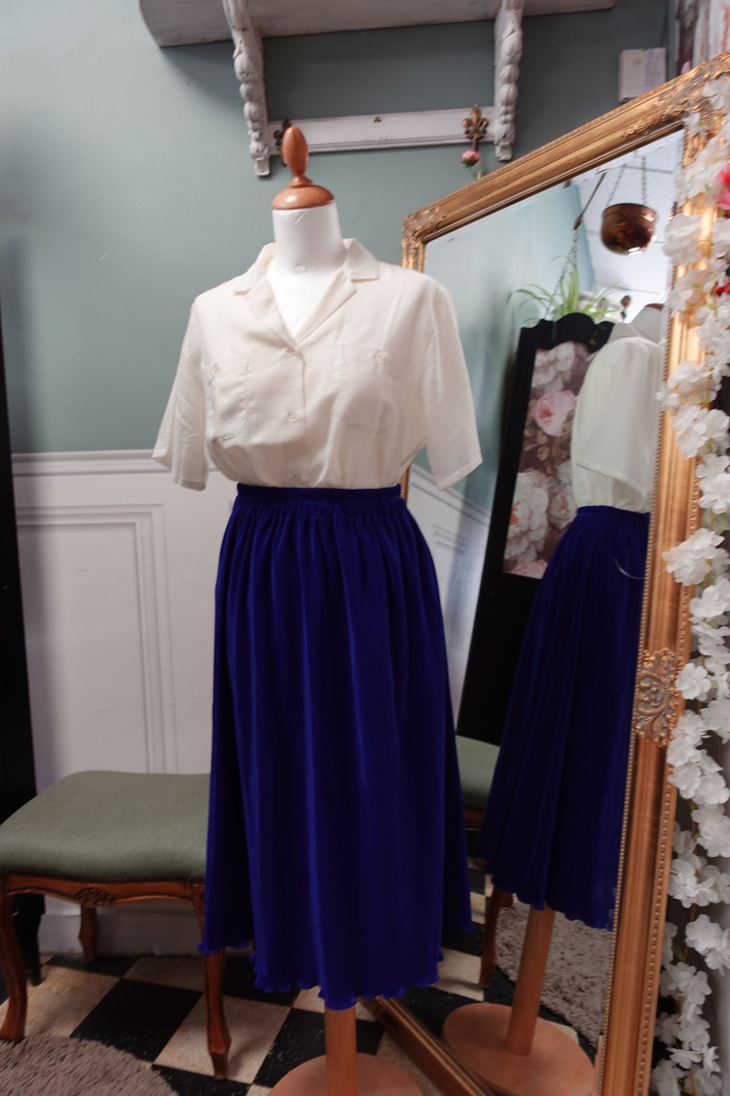 Jupe midi micro-plissée – Bleu Électrique