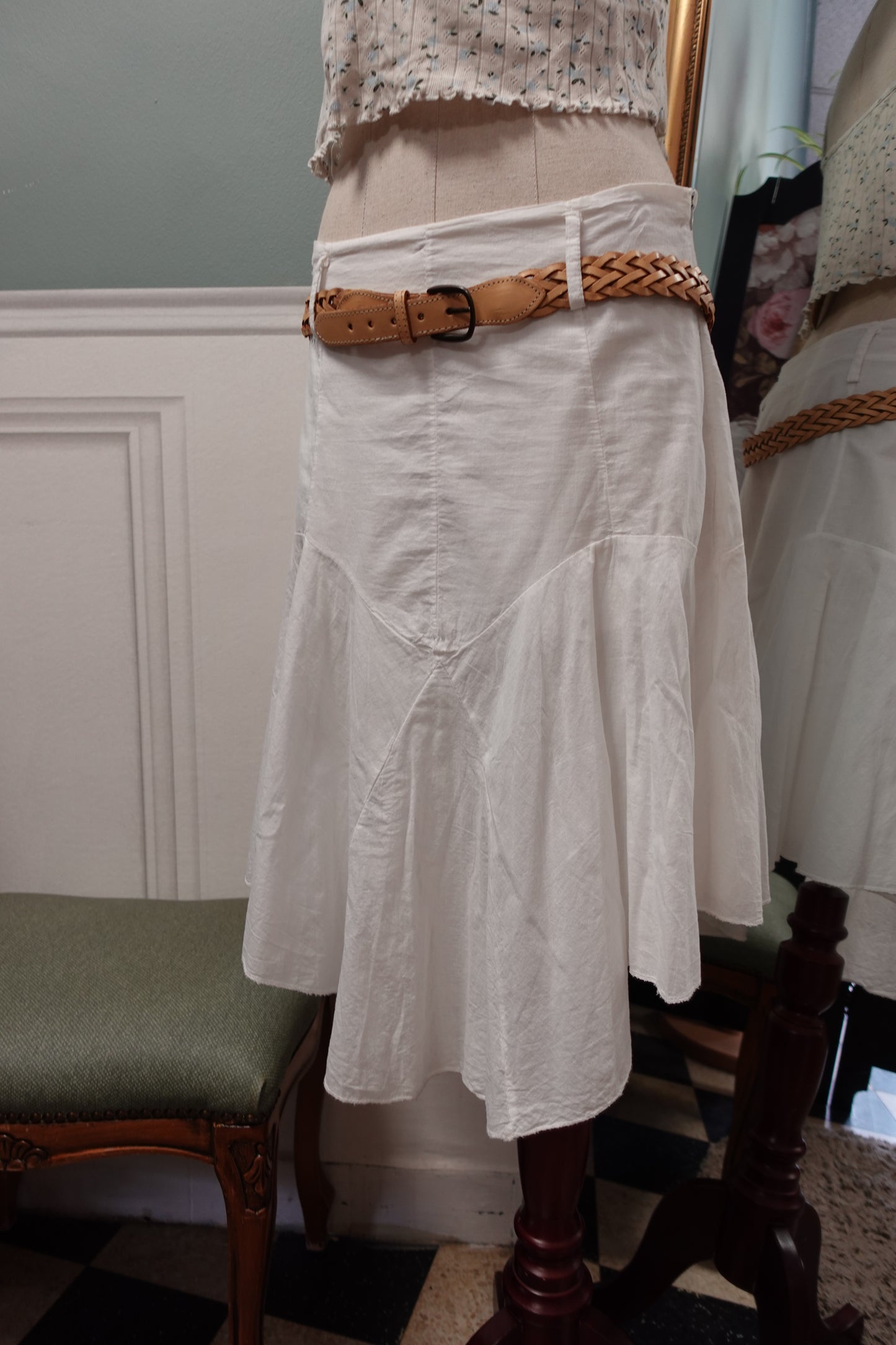 Jupe midi blanche légère à volants – Taille 38