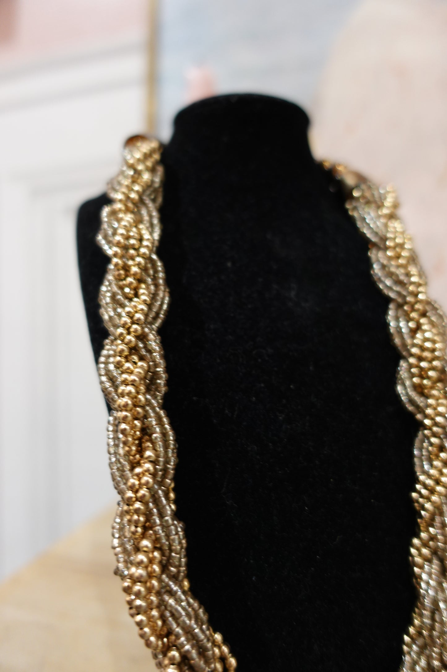 Collier vintage torsadé doré et argenté – Années 80