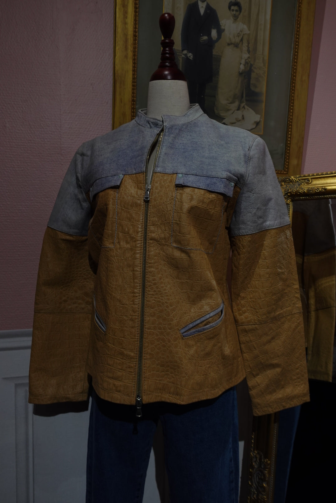 Le Biker "Cavalli" — Cuir Croco & Effet Denim (Luxe Vintage)
