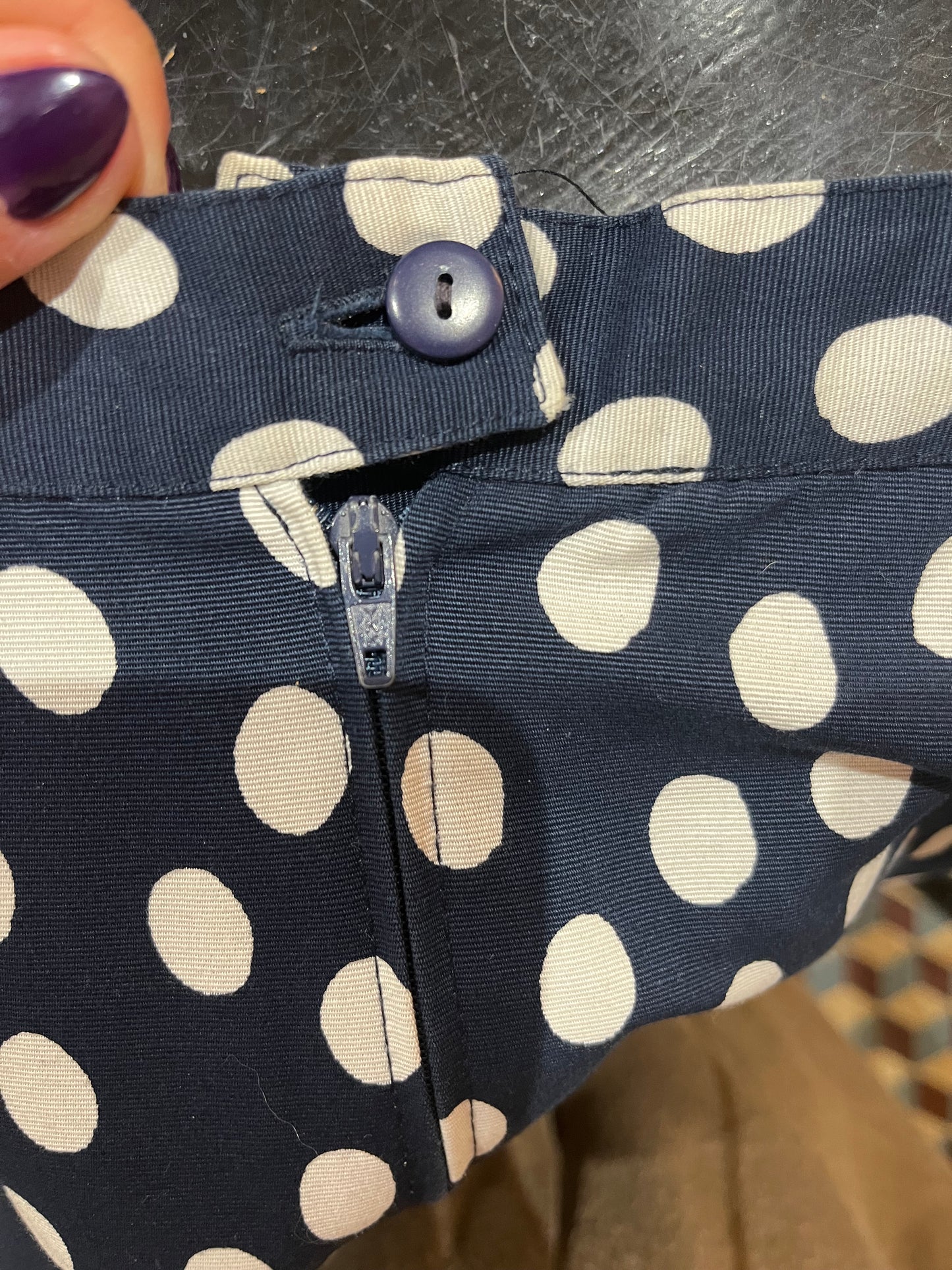 Jupe Midi Trapèze "Bardot" à Pois — Bleu Marine Rétro