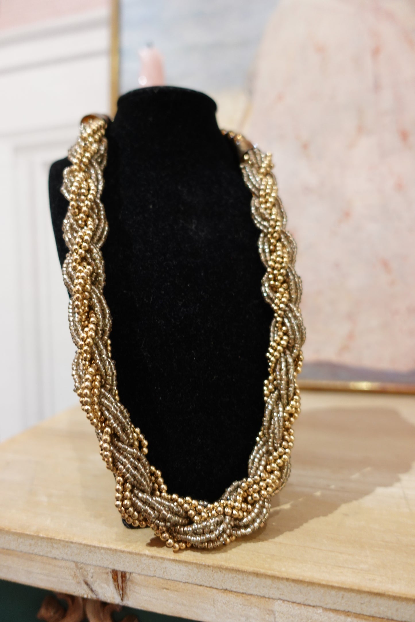 Collier vintage torsadé doré et argenté – Années 80