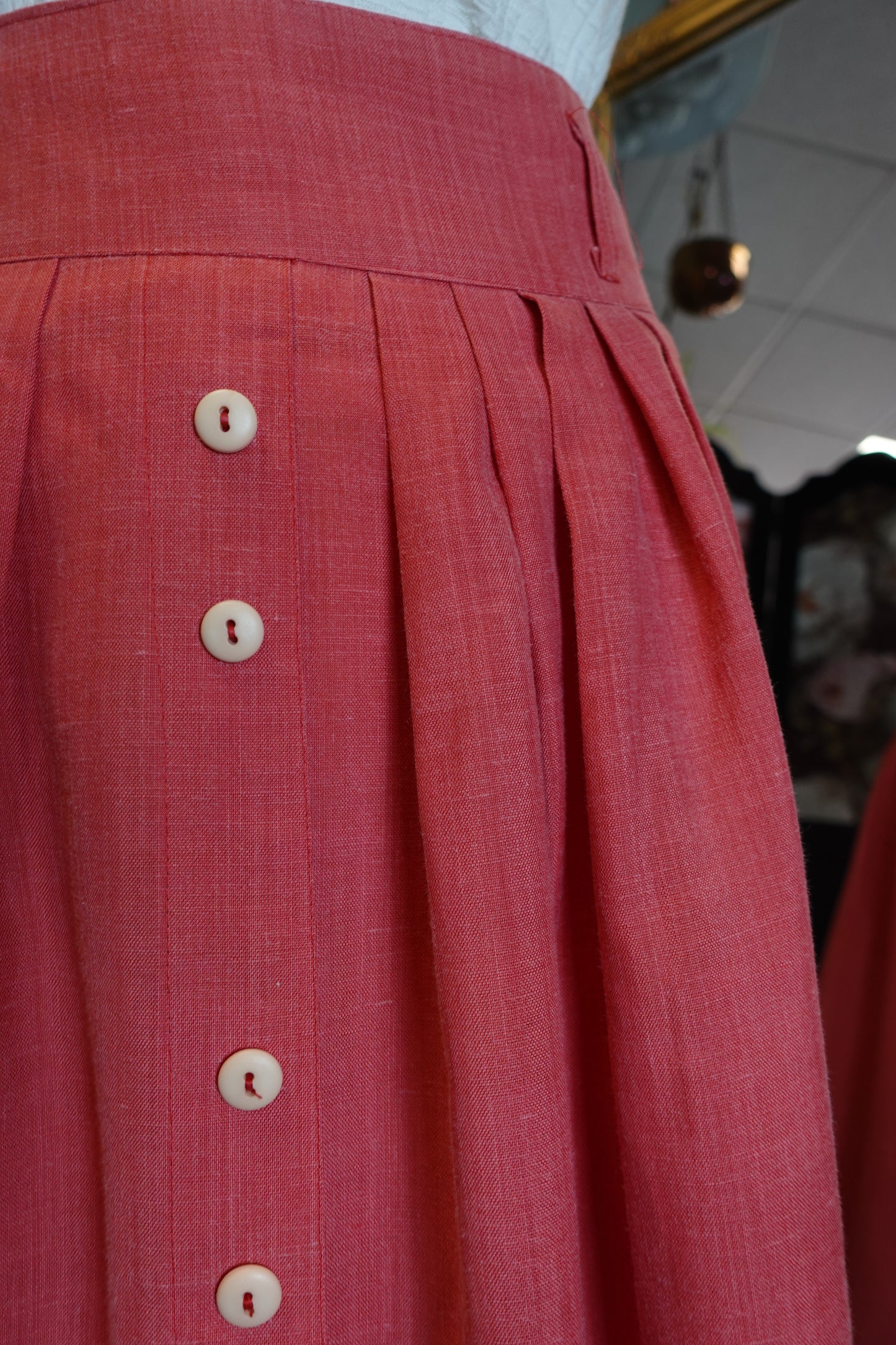 Jupe vintage rose taille haute en lin mélangé