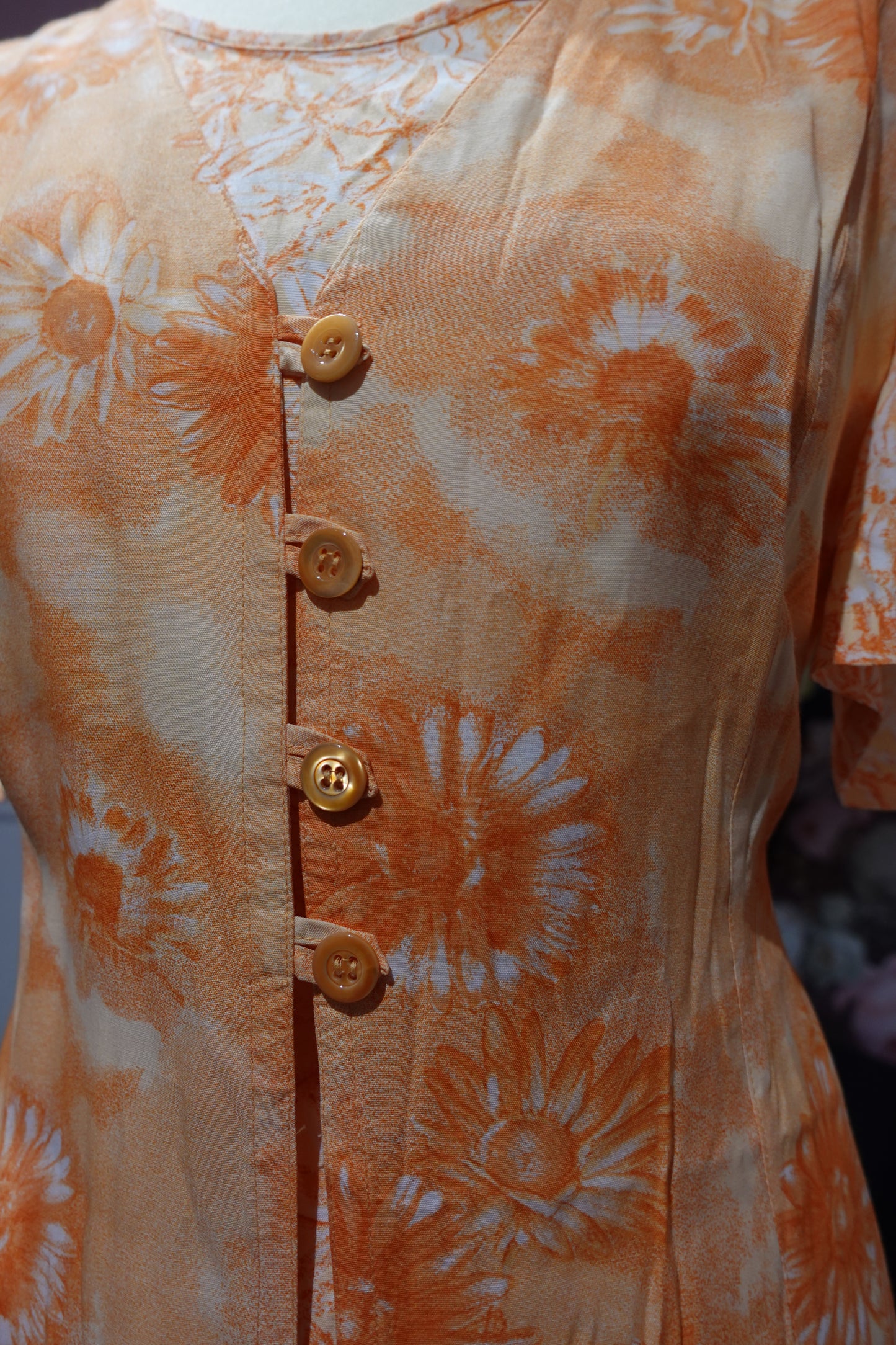 Robe Midi Vintage "Mandarine Florale" – Ajustable & Fluide