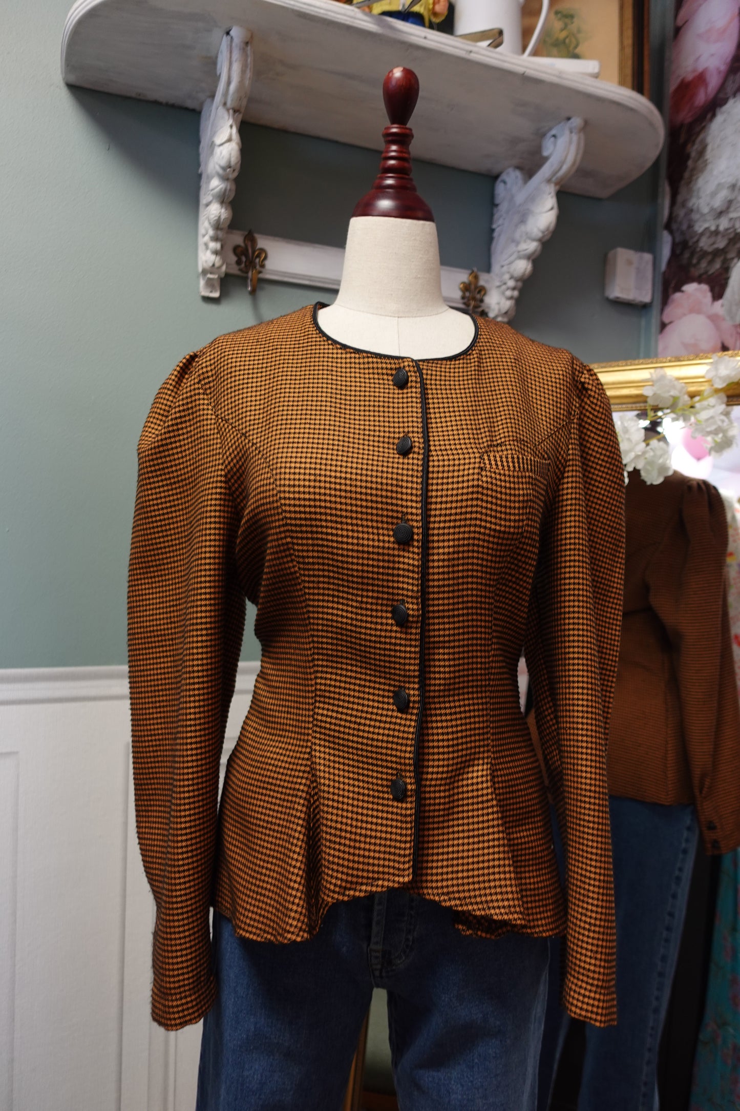 Veste Vintage Cintrée Pied-de-Poule – Détail Nœuds au Dos