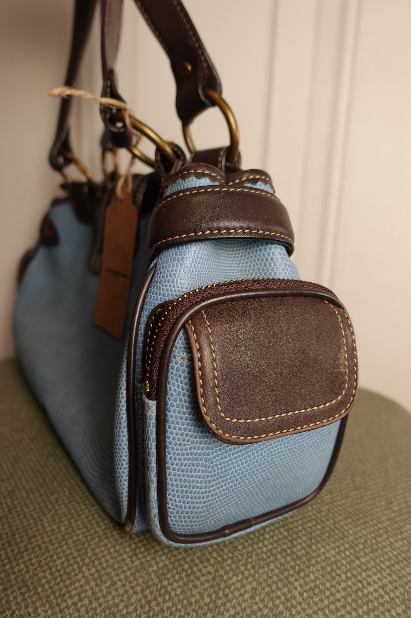 Sac à main vintage SOCO en cuir bleu ciel