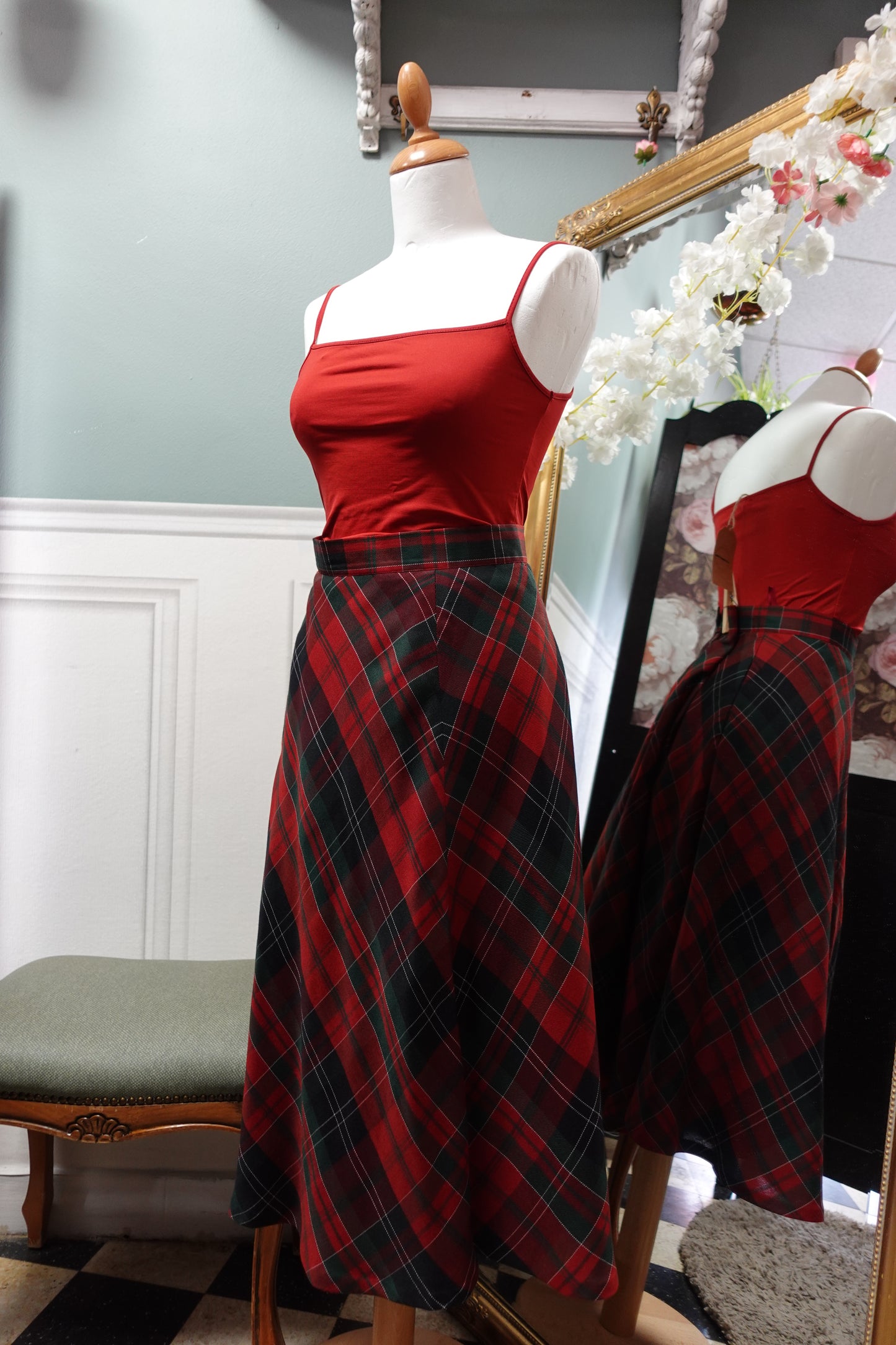 Jupe Vintage à Motif Tartan Rouge d’Exception
