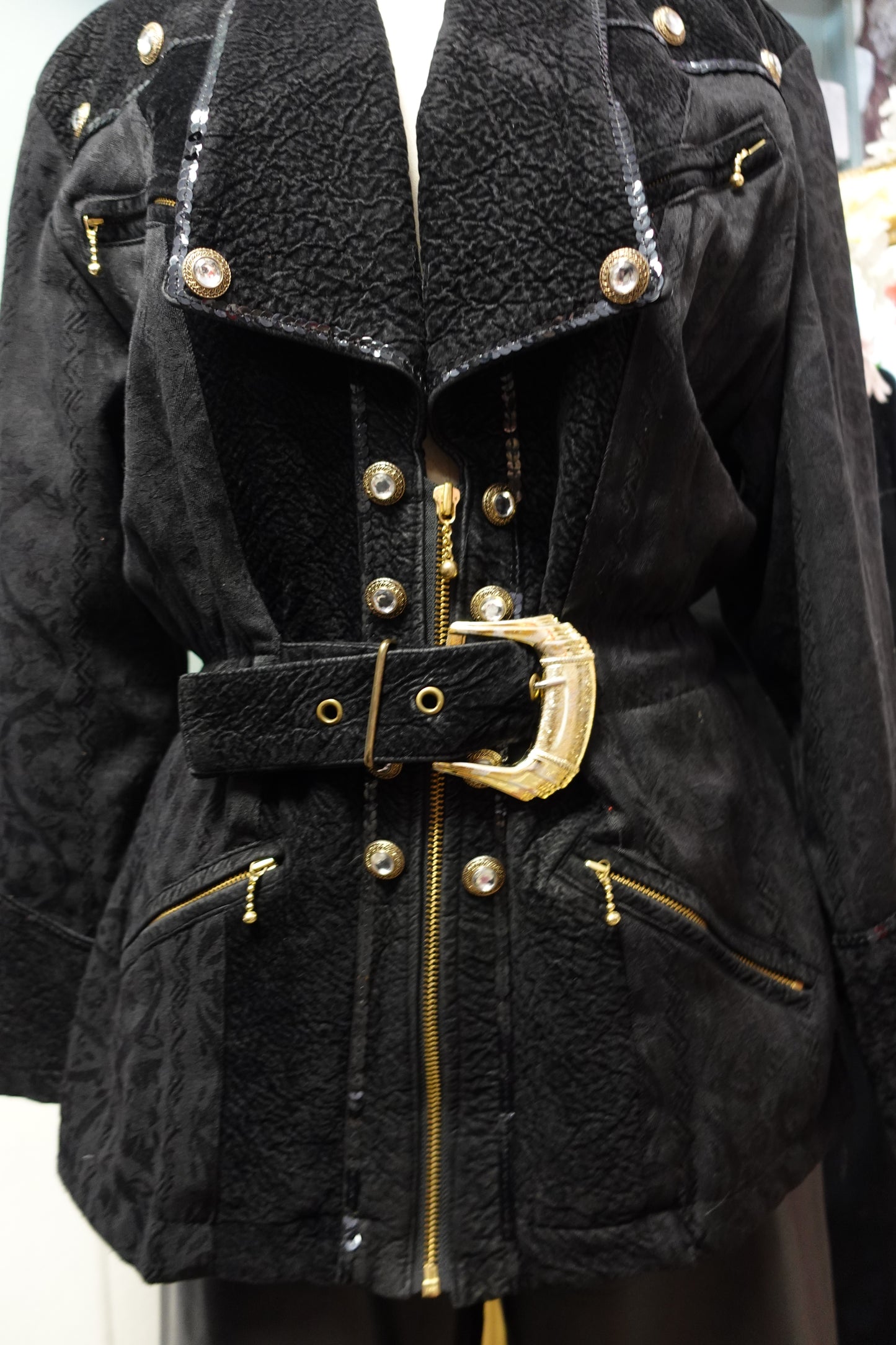 Veste Blazer Longue "Midnight" à Sequins et Ceinture — Pièce d'Archive Rétro