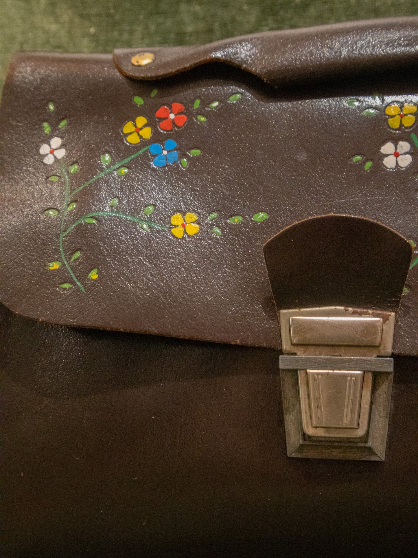 Sac à Main Unique en Cuir Repoussé et Peint à la Main — Esprit "Art Folk" Vintage
