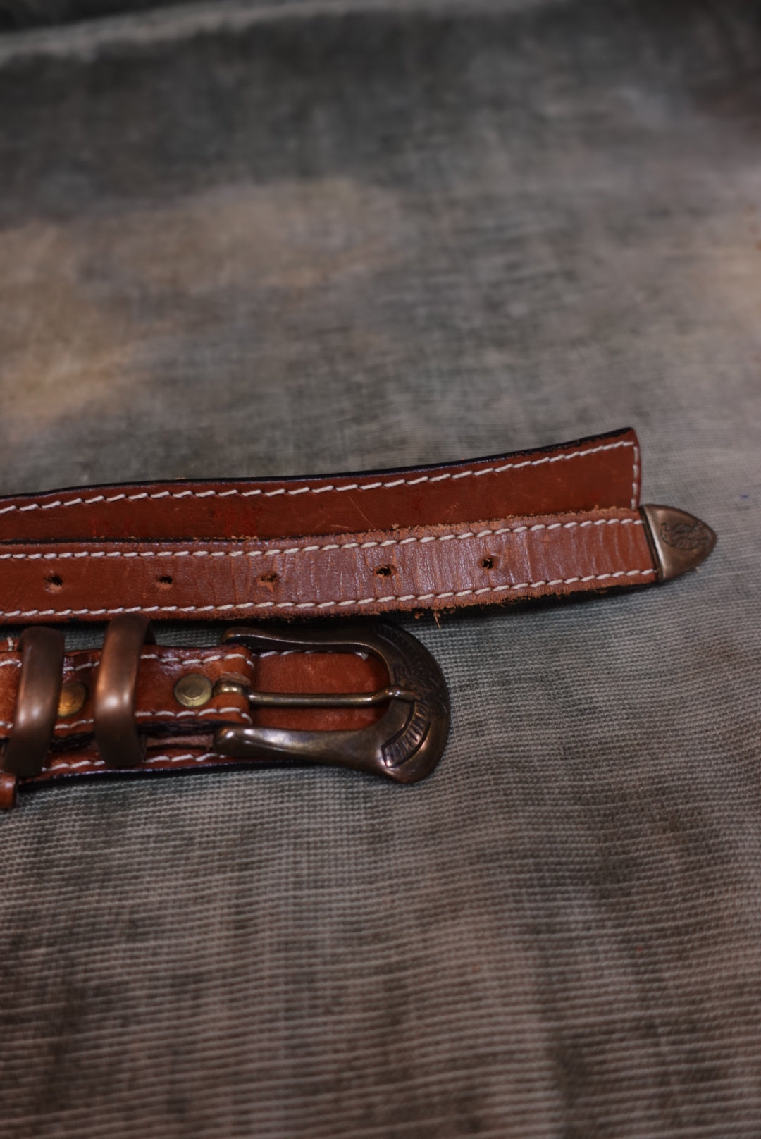 Ceinture Vintage Western en Cuir Marron - Motifs Aigles - Made in France (T.95)