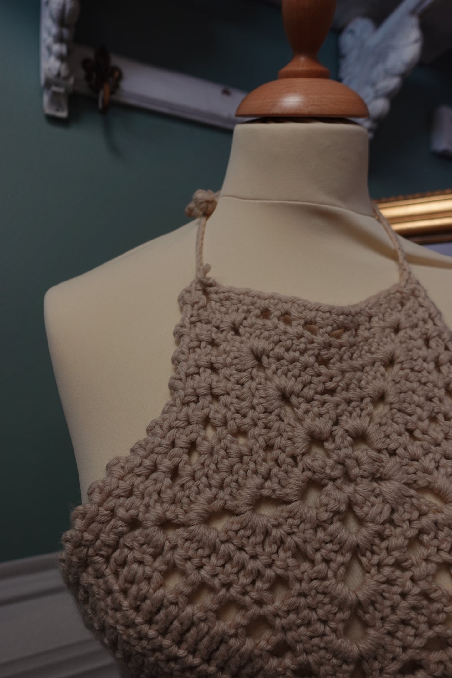 Top crochet fait main beige dos nu – Style bohème – Taille S