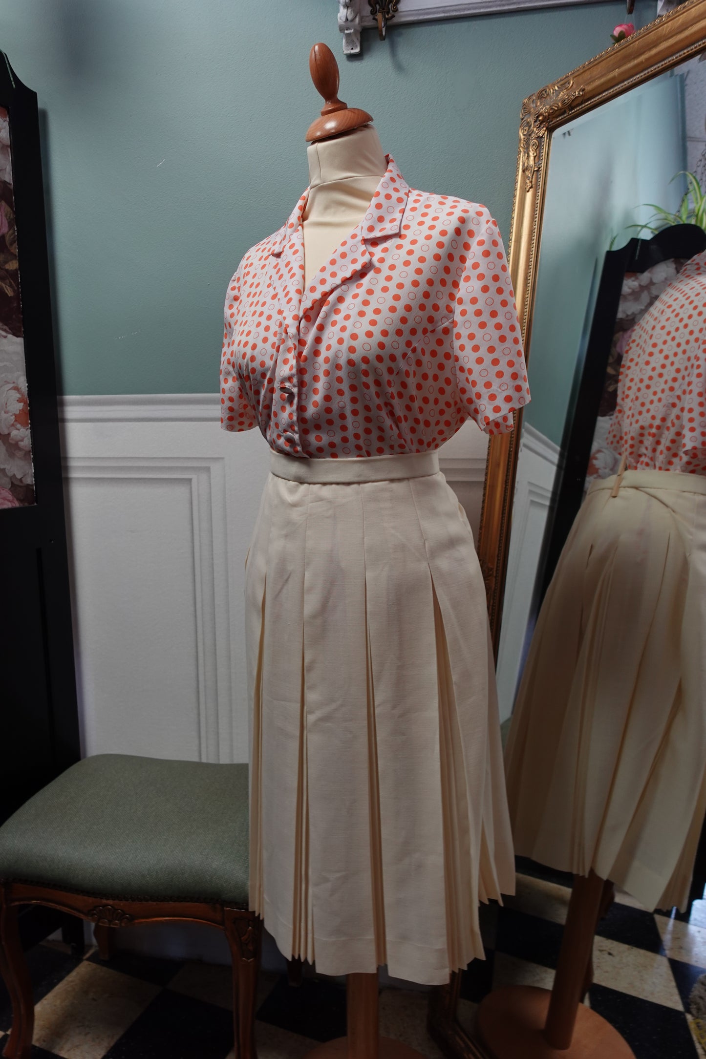Jupe midi plissée crème vintage – Fait main
