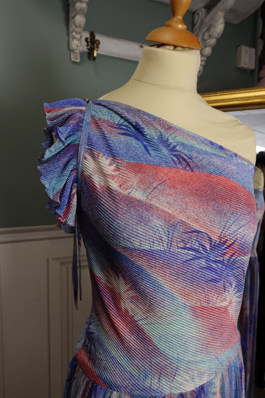 Robe vintage asymétrique plissée – Années 80
