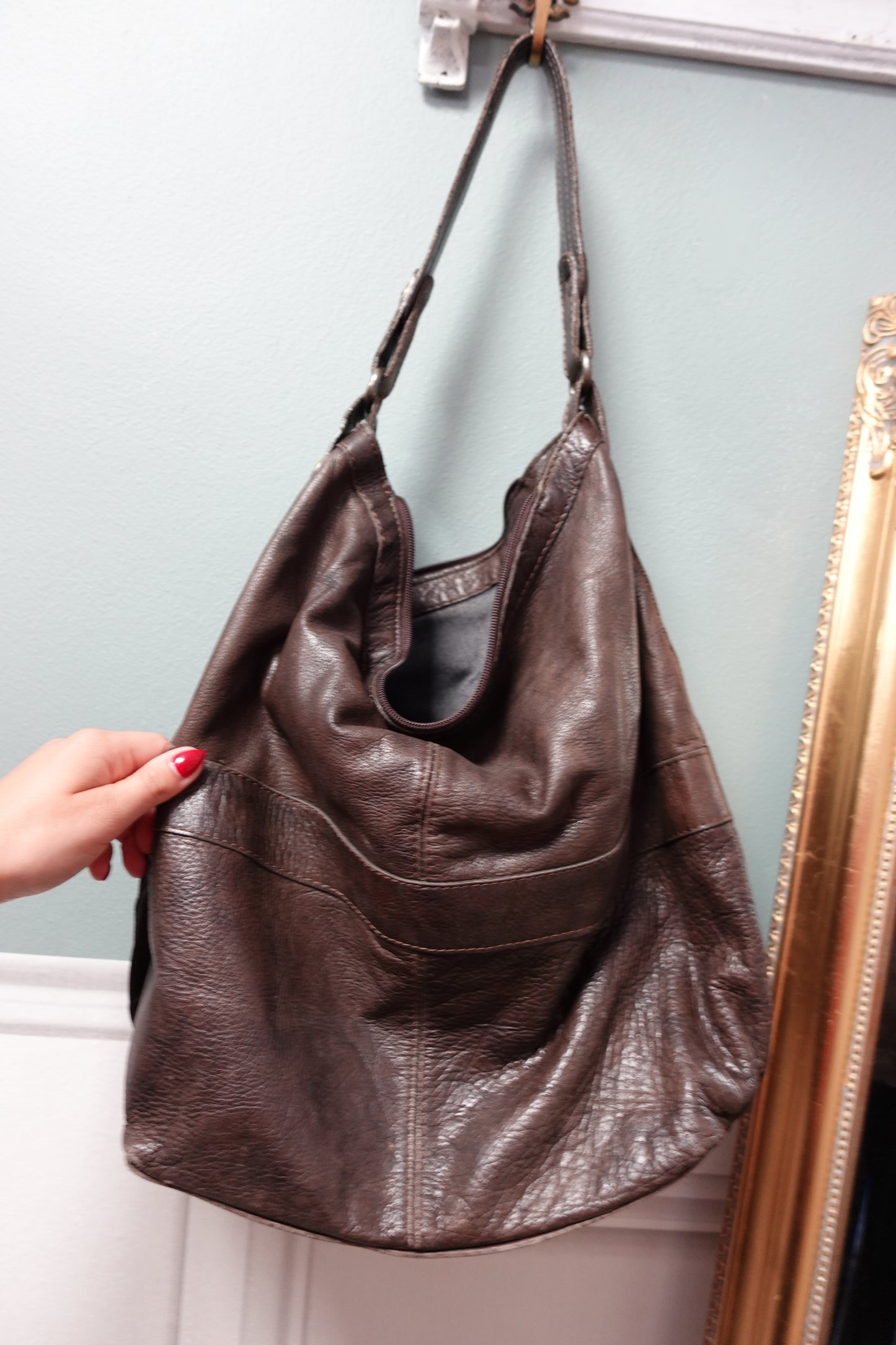Sac hobo vintage en cuir marron