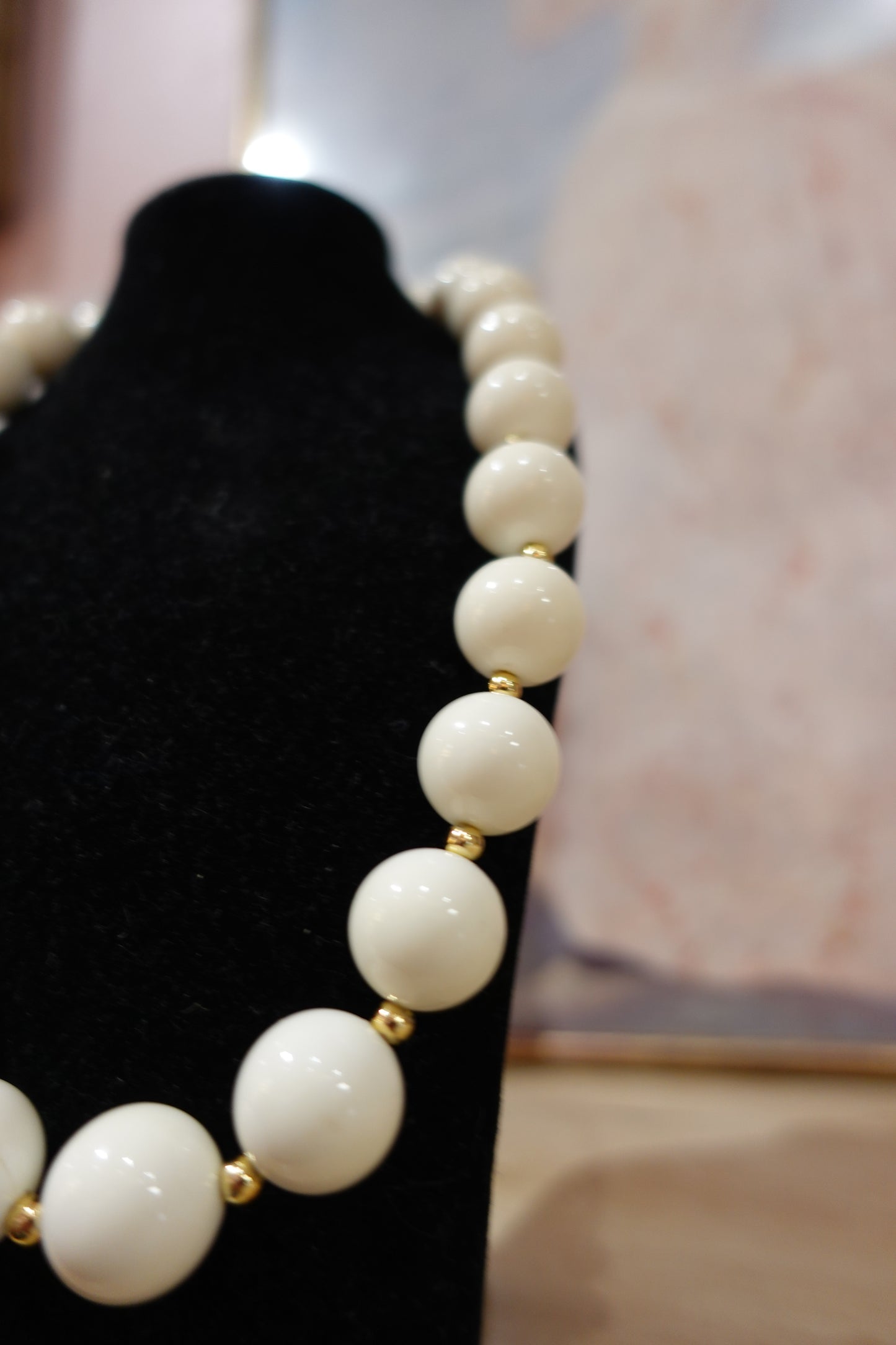 Collier vintage en perles blanches – Années 80 – 45 cm