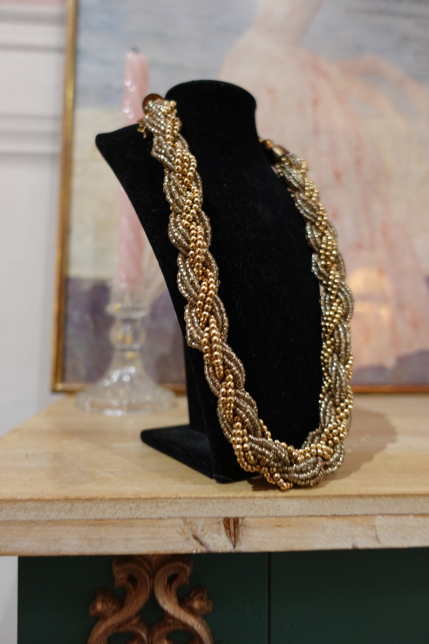 Collier vintage torsadé doré et argenté – Années 80